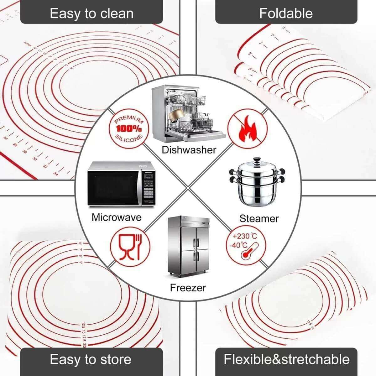 NASNAIOLL Rolling Pin and Pastry Baking Mat Set,Wood Rolling Pin for Baking,Silicone Baking Mat,Non-Stick French Rolling Pin and Dough Rolling Mat Ideal for Bread,Cookie,Tortillas,Pasta,Pizza (Black)&hellip; image number 1