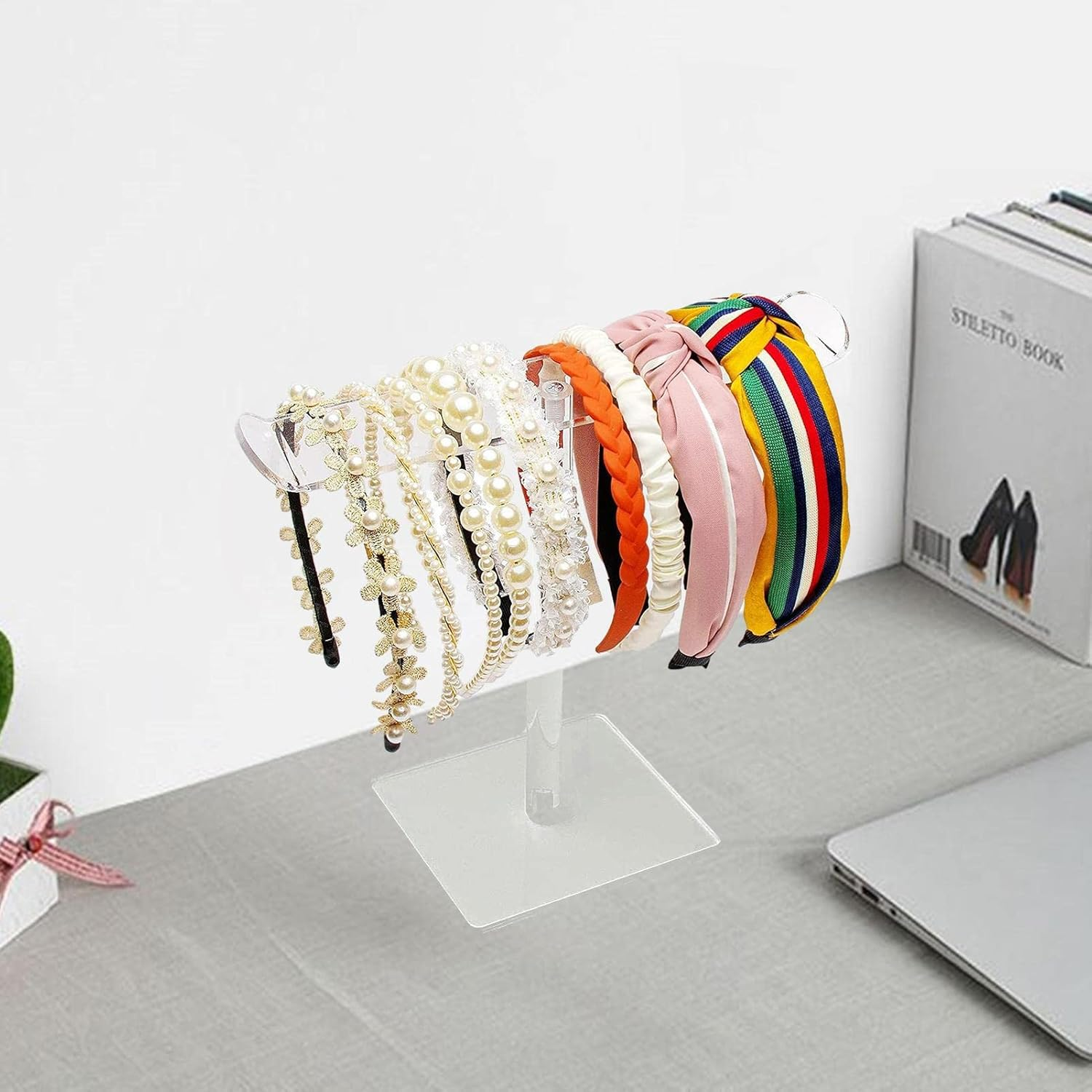 Acrylic Headband Holder,Simple Acrylic Headband Storage Rack with Bending Design | Multifunctional Headband Storage Clear Rack for Headband Jewelry Hair image number 3