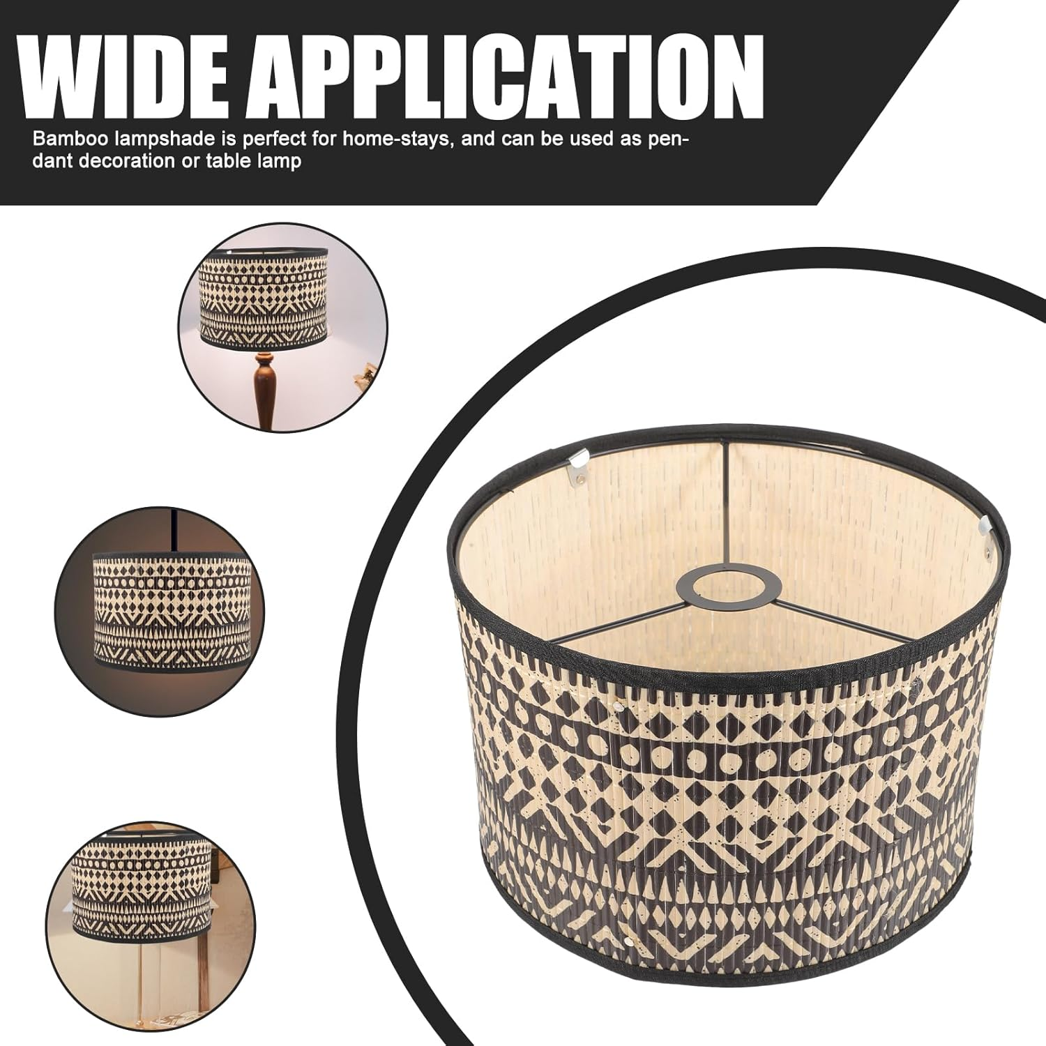 Uonlytech Bamboo Light Shade Bamboo Lamp Shade, Vintage Drum Lampshade Chandelier Lamp Cover Replacement Light Accessory for Pendant Floor Light, 30X30X30Cm Barrel Lamp Shades, 4099O161SDPMJV6 image number 4