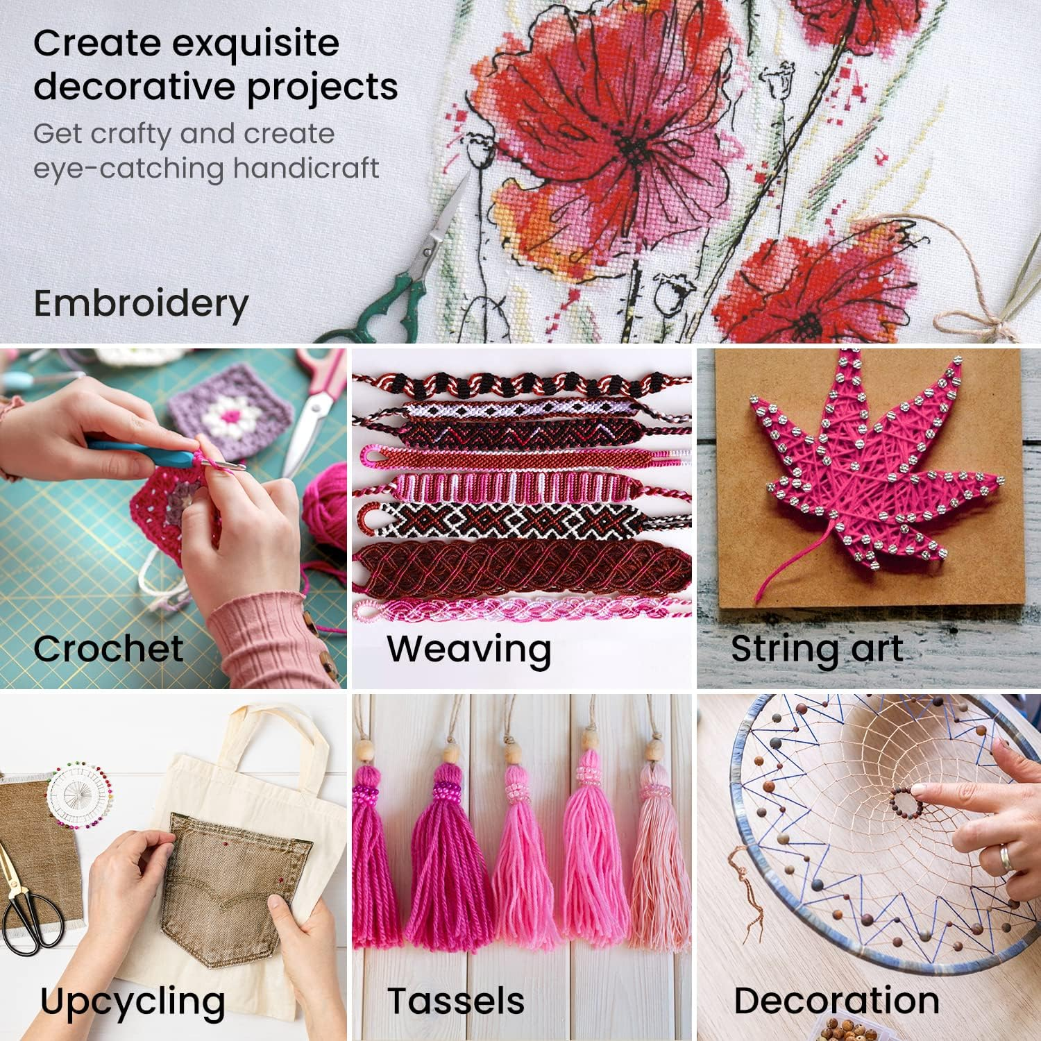 Arteza Embroidery Thread Pack &ndash; 80 Skeins of Embroidery Floss, 20 Each of Red, Pink, Purple & Violet &ndash; 100% Mercerized Cotton Friendship Bracelet String &ndash; Cross Stitch Supplies, 700 Yards per Pack image number 5