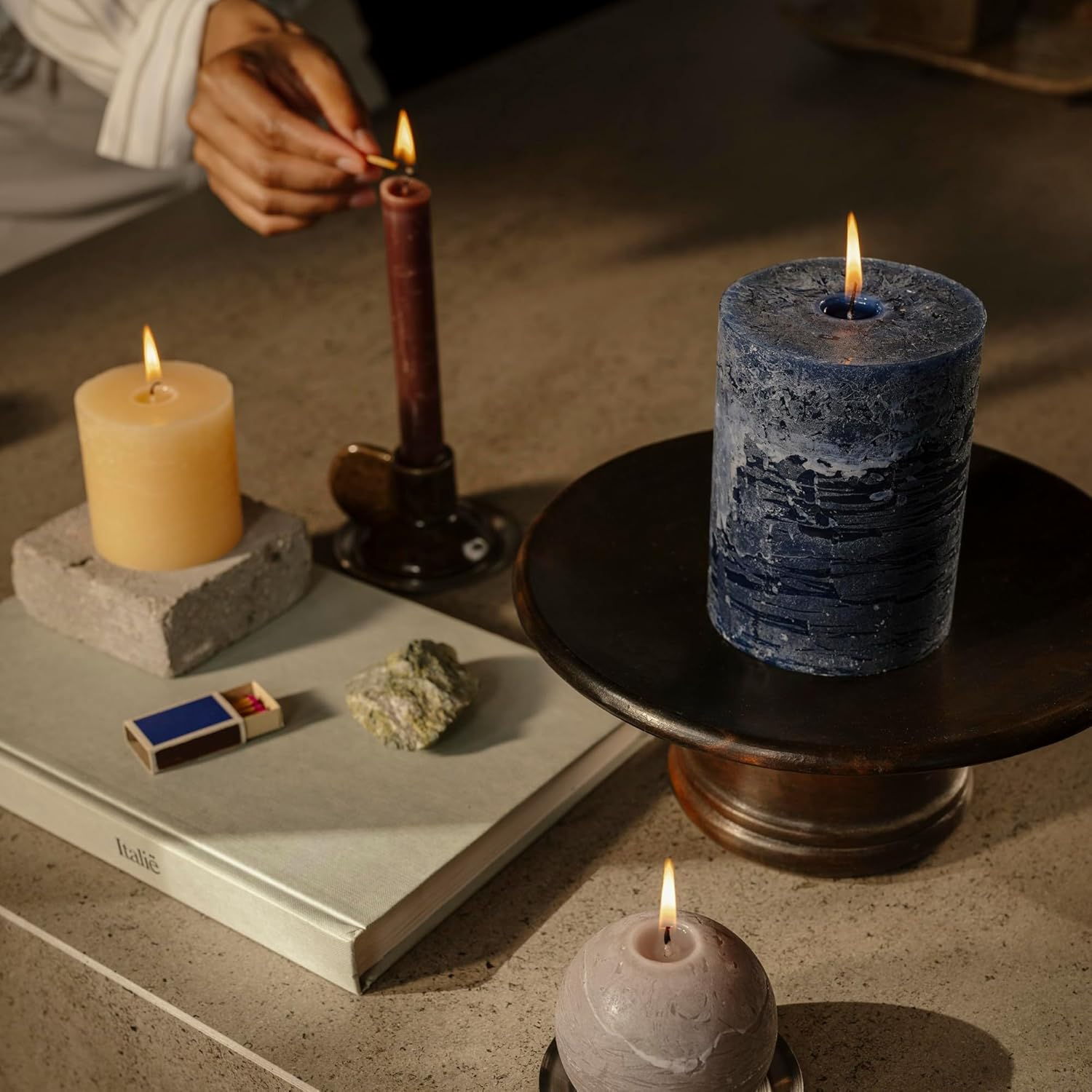 Spaas Rustic Pillar Candle 70/95 Mm Pack of 35 Dark Blue image number 3