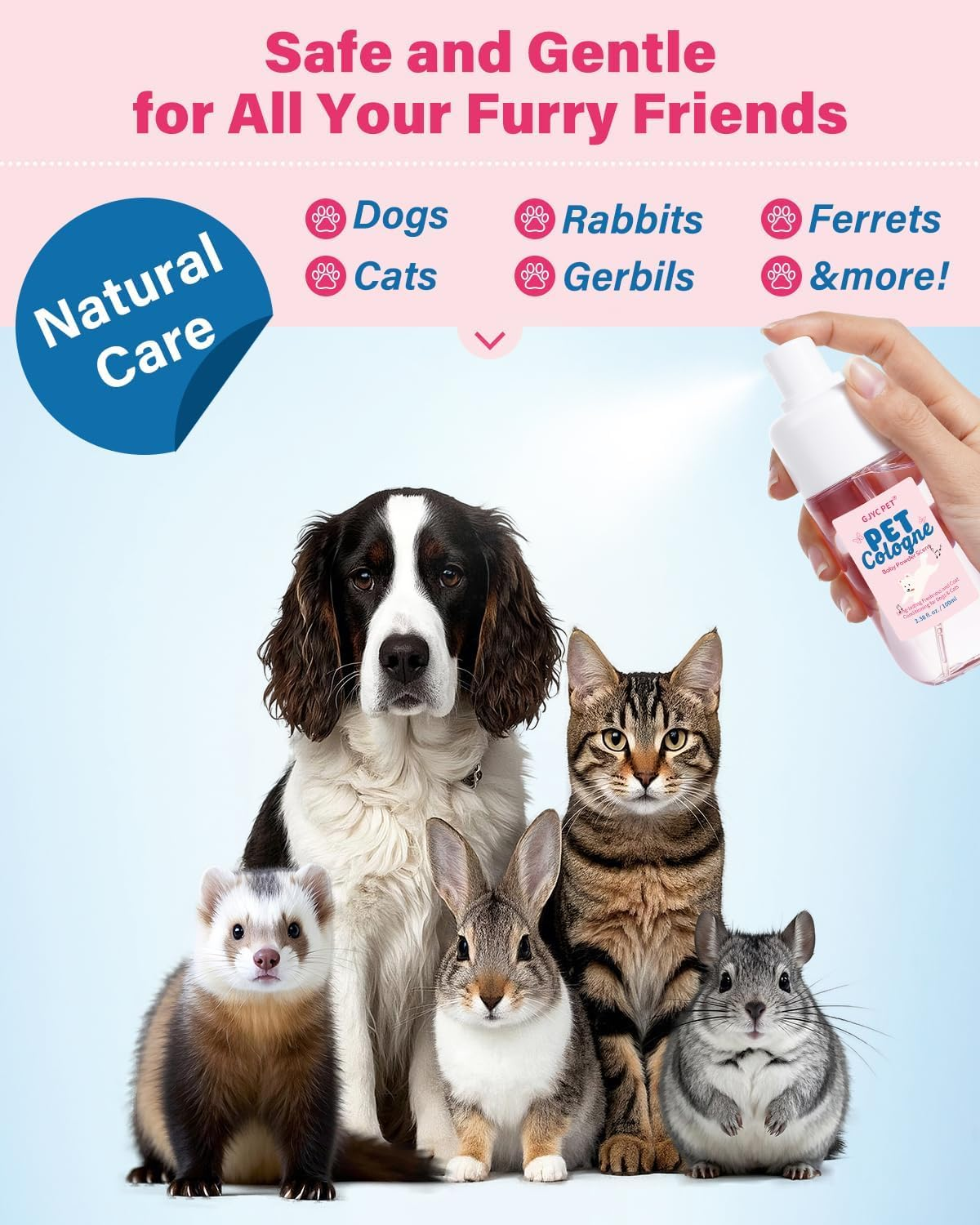 GJYC PET Dog & Cat Perfume | Long-Lasting Baby Powder Scent Deodorizing Spray | Fur-Conditioning Cologne, Non-Sticky Formula | Travel-Friendly, 3.38 Fl. Oz image number 6