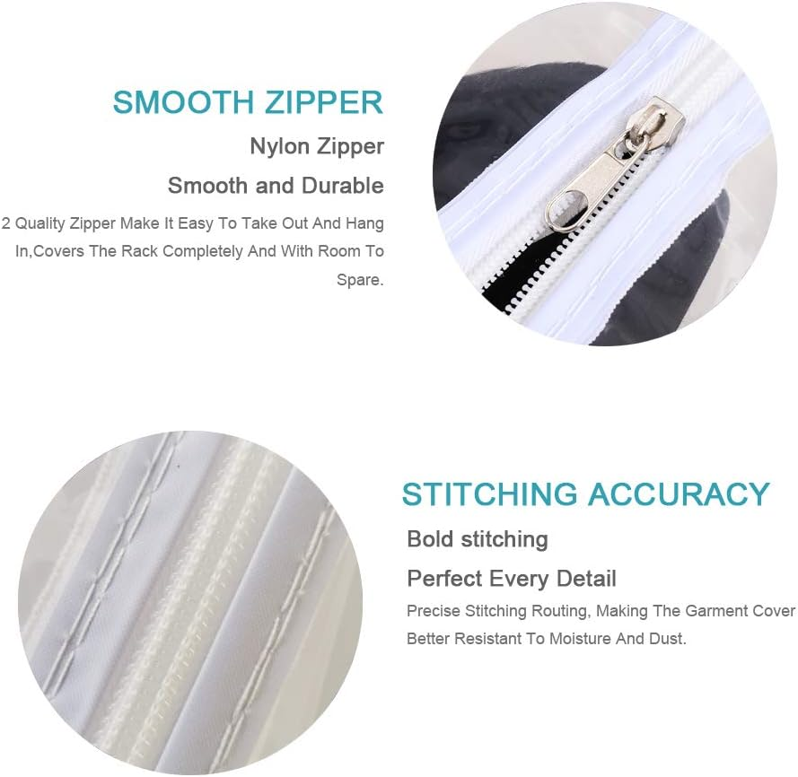 Ruibo Clear Garment Rack Cover for Clothes Rack Cover with 2 Durable Zipper/Clothing Waterproof, Dustproof Protector, PEVA, Clear, L/71X20X60 Inch image number 2