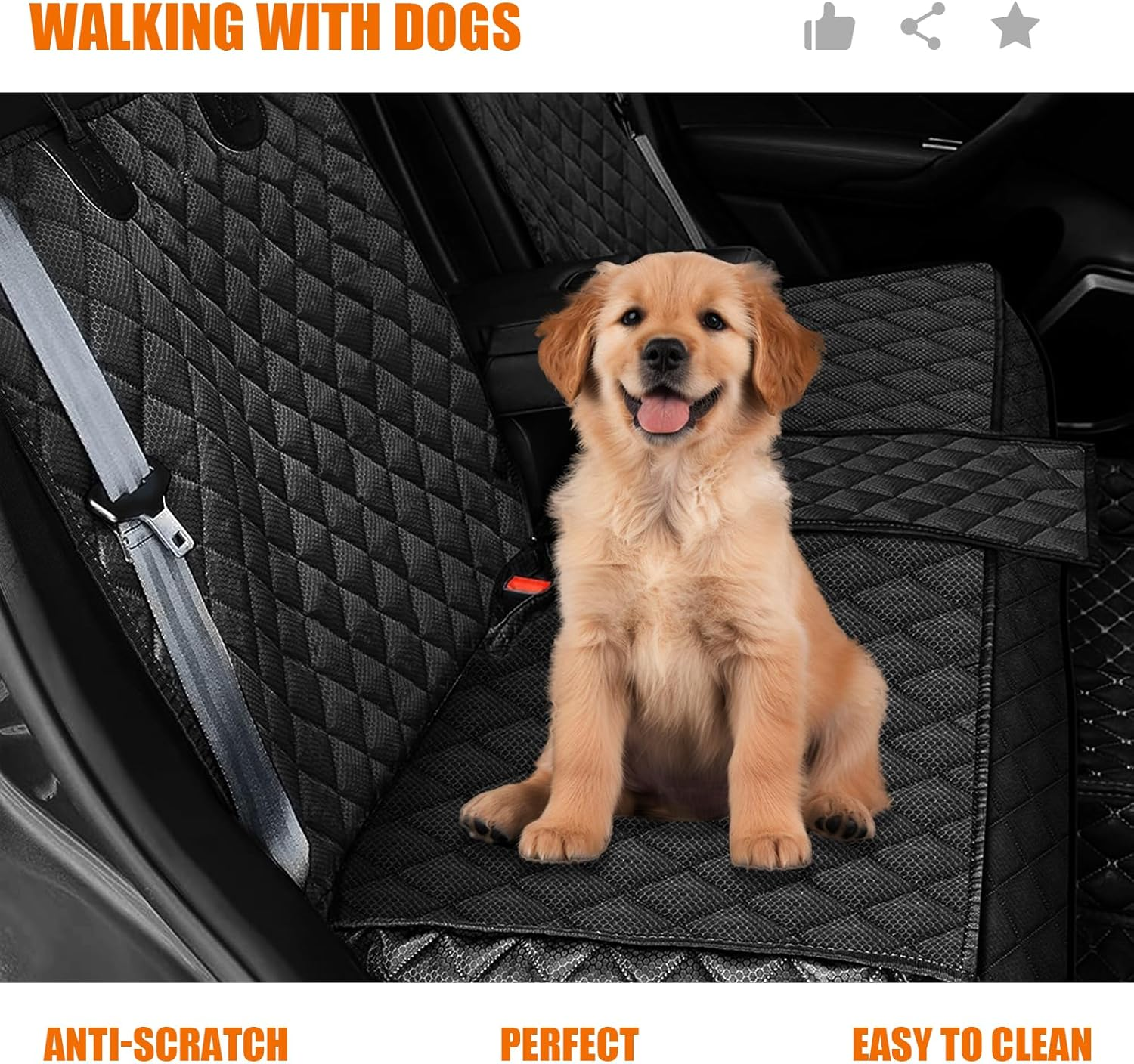 Dog Car Seat Cover for Pets 100% Waterproof Scratch Proof Nonslip Dog Hammock for Car with Side Flap 600D Heavy Duty Soft Back Seat Covers for Cars Trucks and Suvs image number 1