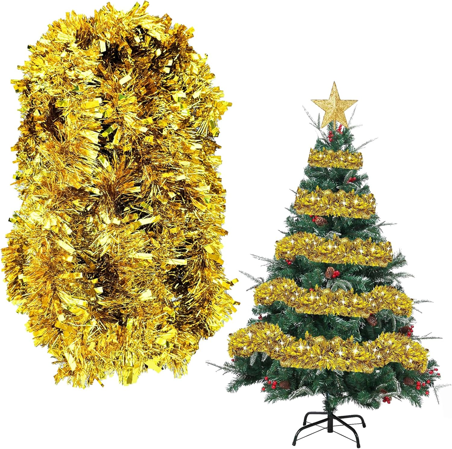 59 Feet Sparkling Christmas Tinsel Garland, Festive Gold Garland Artificial Metallic Hanging Decor for Xmas Tree, Home, and Party Decoration, Enhance Your Holiday Spirit image number 6