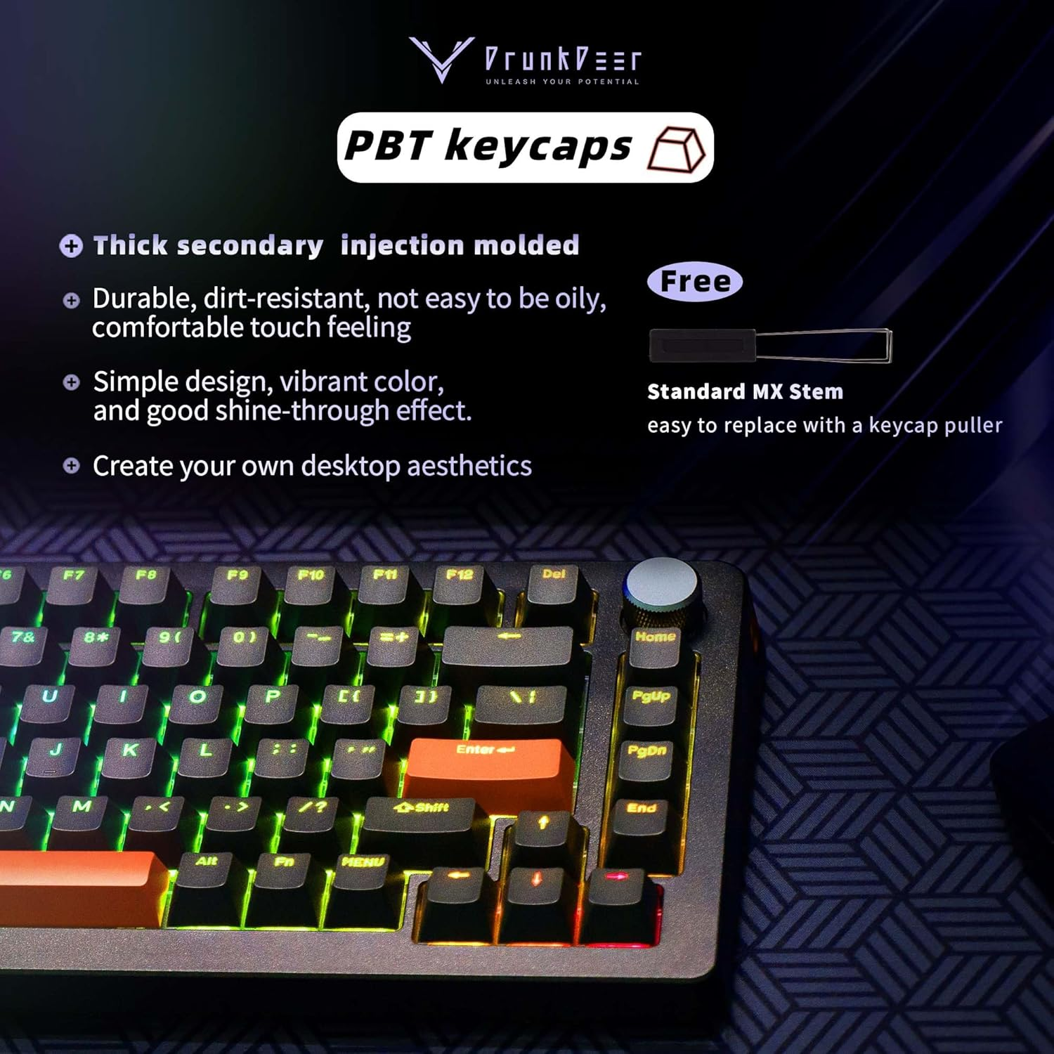 Drunkdeer A75 Pro Magnetic Switch Keyboard Rapid Trigger Mechanical Gaming Keyboard Adjustable Actuation Hall Switches PBT Keycap RGB Compact TKL 82Keys USB Wired with Knob image number 2
