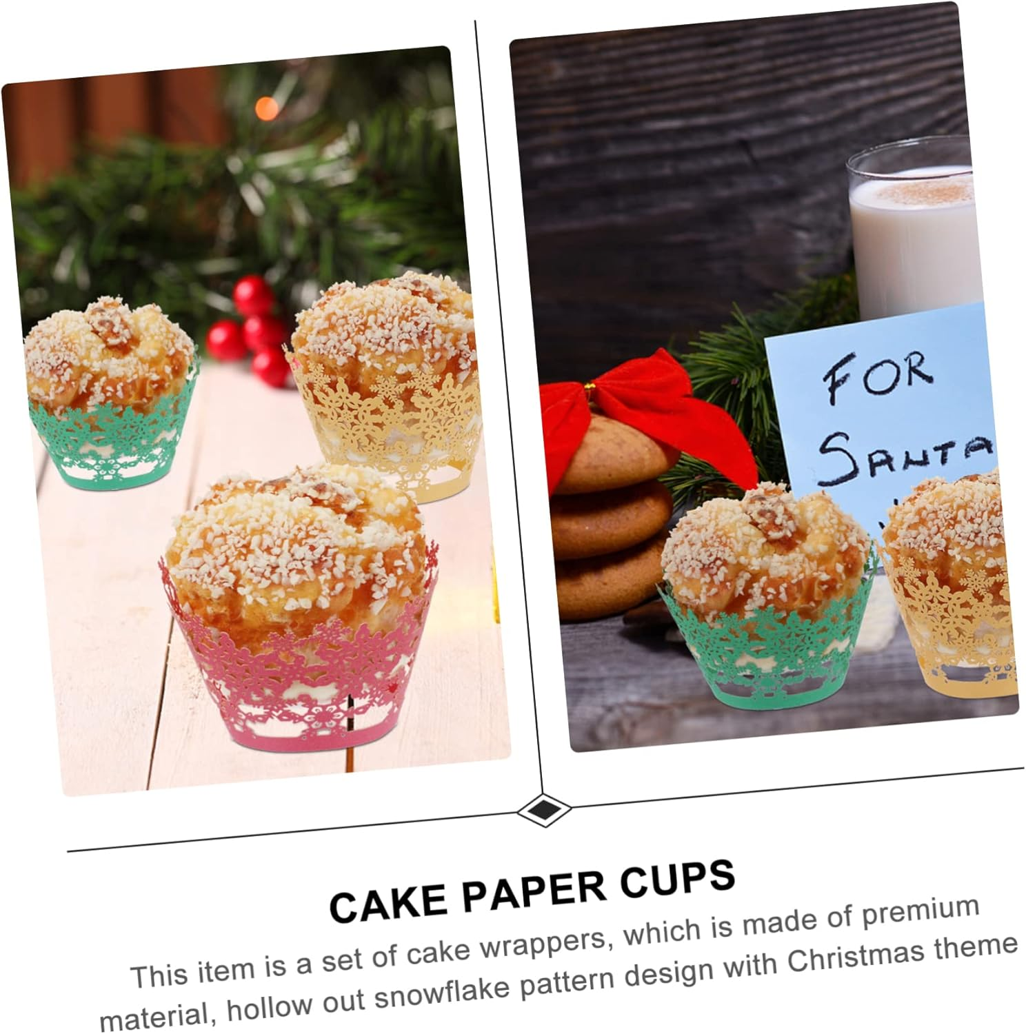 SECFOU 36Pcs Cake Surrounds Christmas Cake Wrapper Paper Cups Snowflake Baking Liner for Theme Parties image number 6