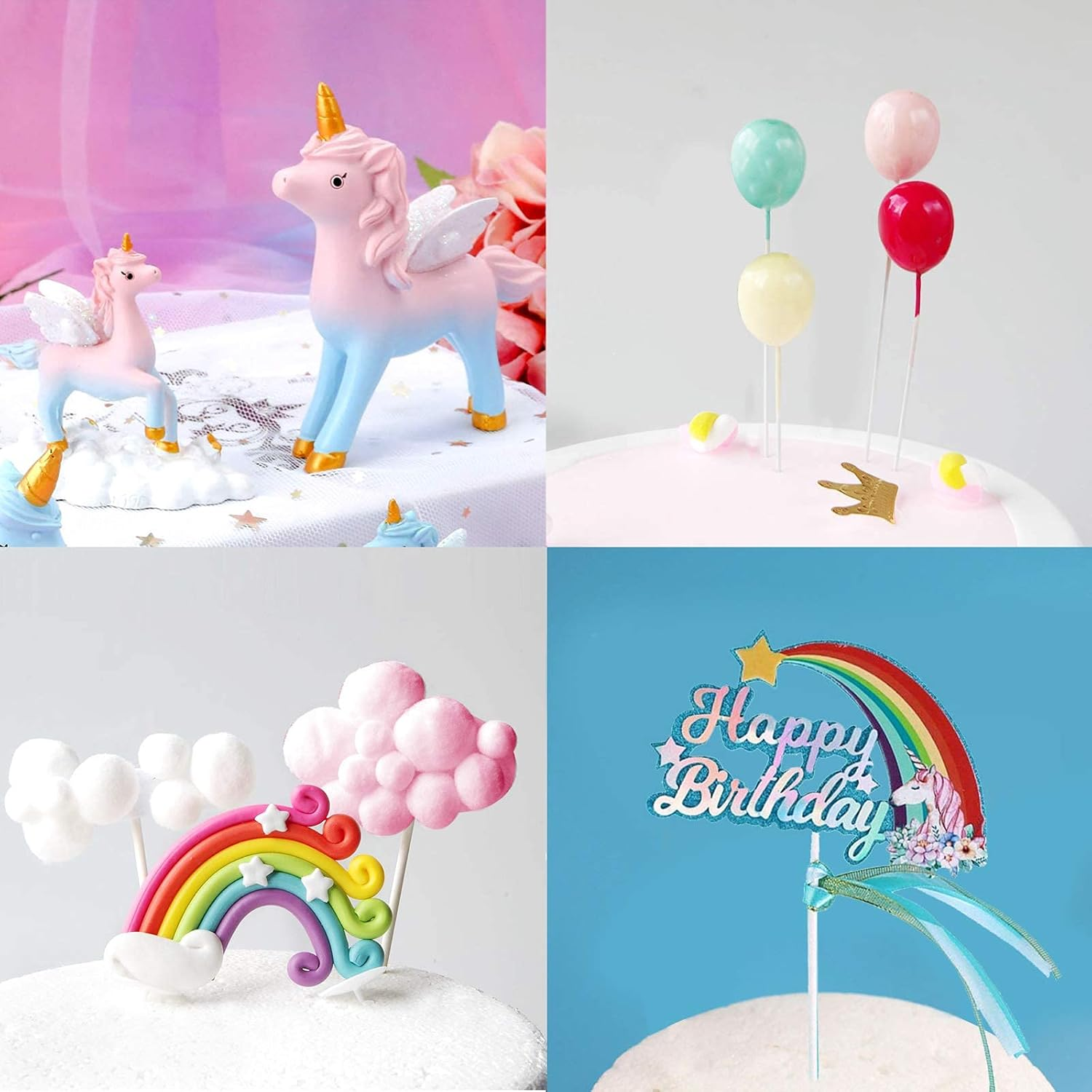 Humairc Unicorn Cake Decoration Rainbow Unicorn Cake Topper Happy Birthday Topper Cloud Balloons Moon Stars Cupcake Topper for Girl Kid Women Birthday Party Wedding Anniversary Decoration image number 5