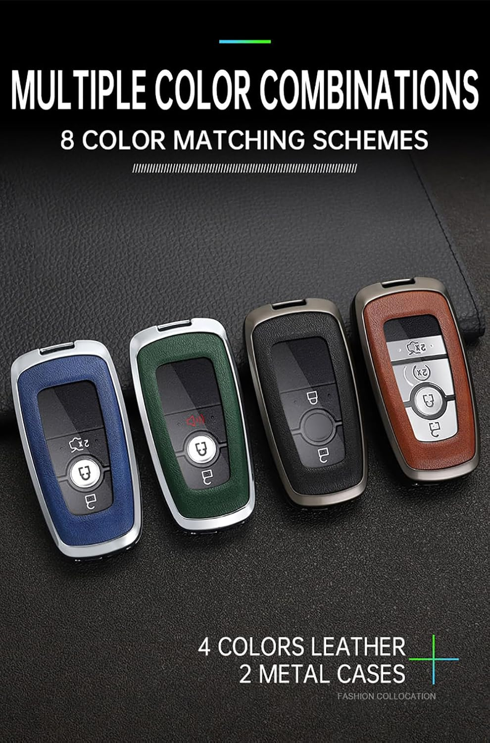 Ontto Alloy Car Key Fob Cover Fit for Ford Fusion Mustang Explorer F150 F250 F350 Ecosport Edge S-MAX Ranger Mondeo Remote Leather Key Case Shell Key Holder Keyring Keychain Accessories Black-Brown - Black image number 2