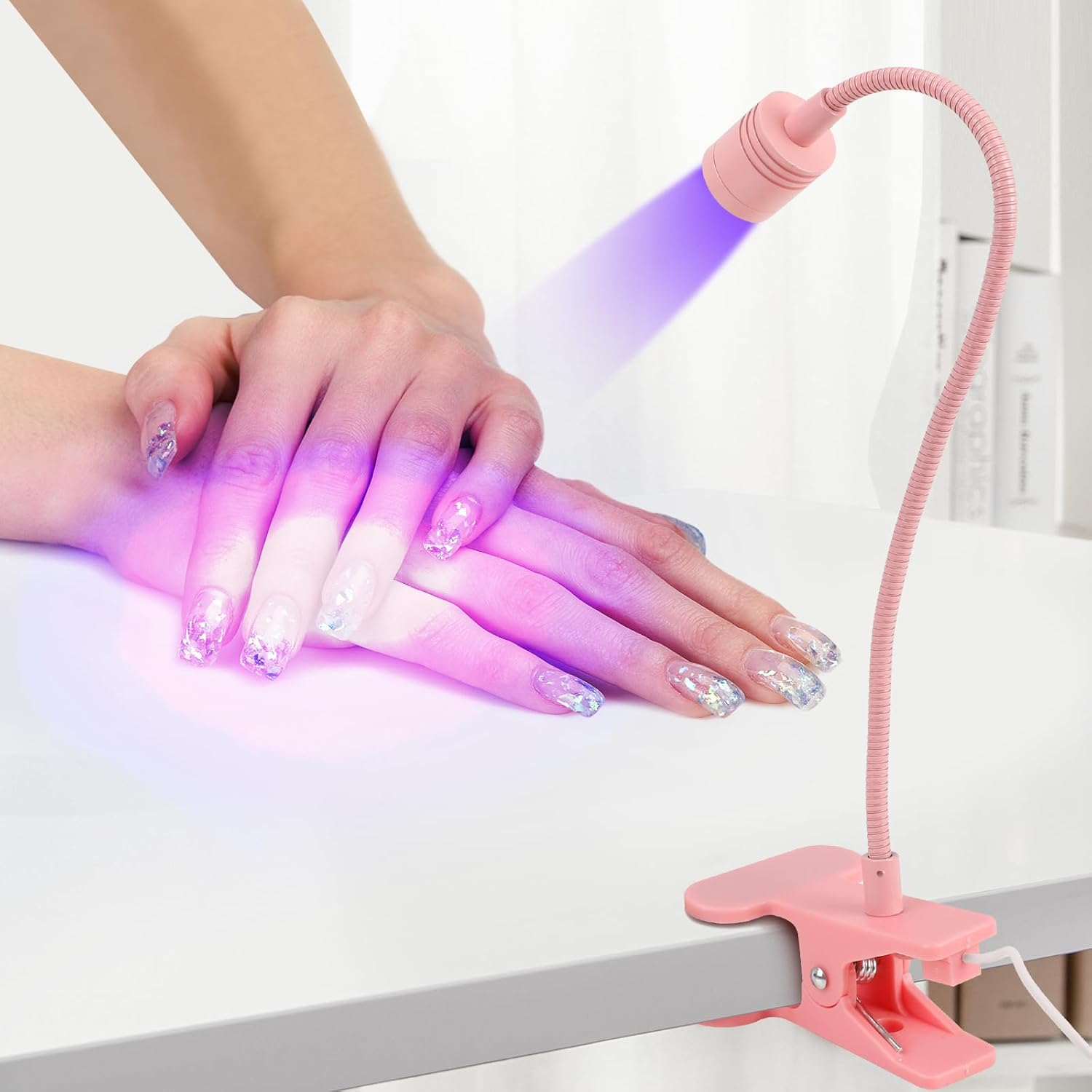 Aiqinu UV Lamp Nails, LED Lamp for Gel Nails, 3W Rotatable Nail Lamp with USB and Safety Clip, for Gel Nail Polish, Salon, DIY (Pink) image number 2