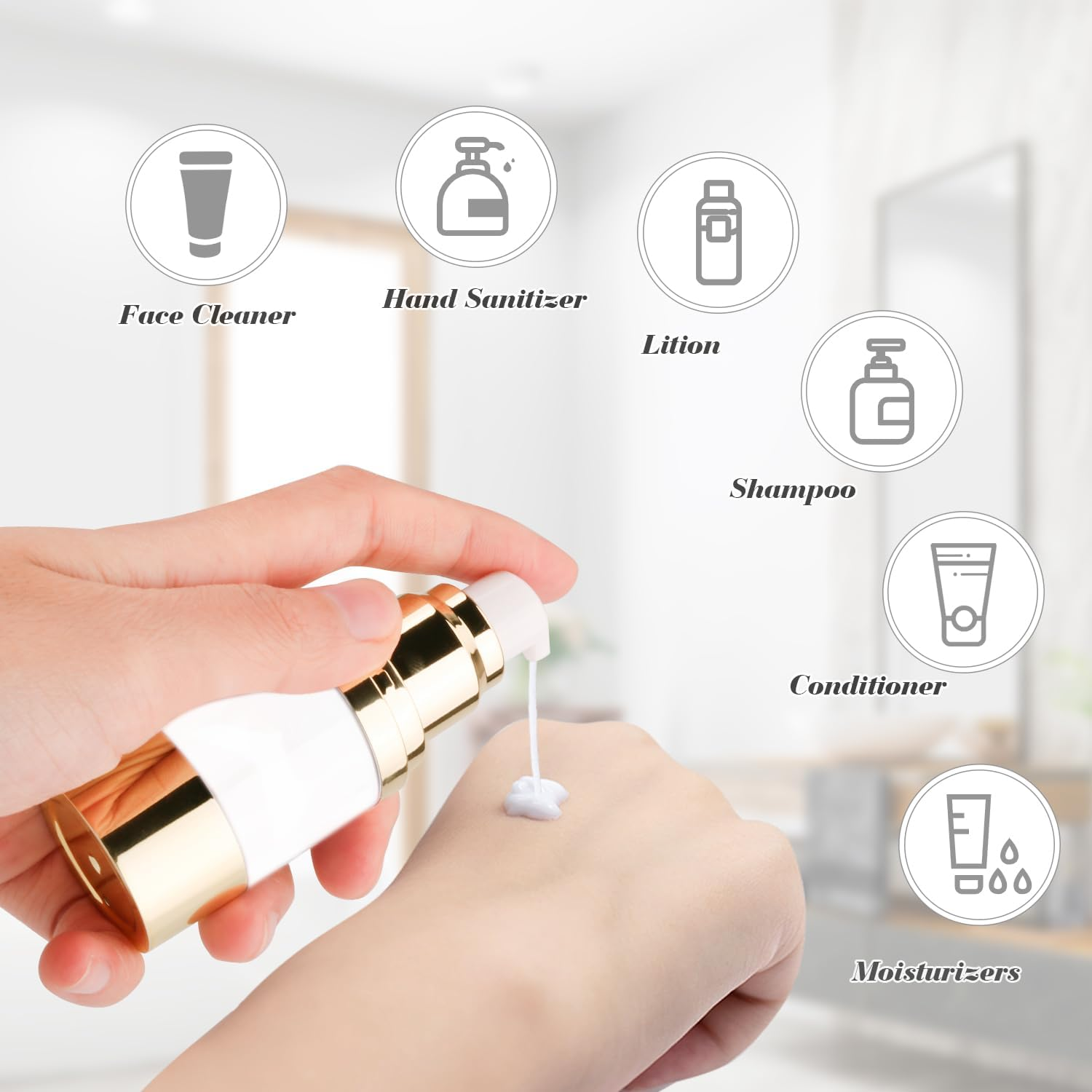 BOSMIOW 4Pcs 15Ml/0.5Oz Clear Plastic Airless Pump Bottles Empty Refillable Vacuum Pump Press Bottles Travel Size Cosmetics Sample Storage with Golden Pump Head for Lotion,Shampoo,Hand Soap,Face Cream image number 6