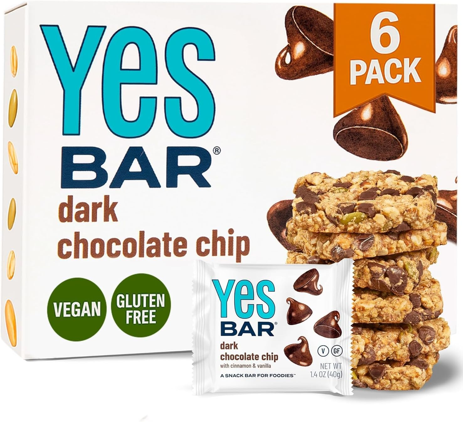 The YES Bar Vegan Gluten Free Real Food Low Sugar Paleo Snack Bar Dark Chocolate Chip - 6 Bars image number 4