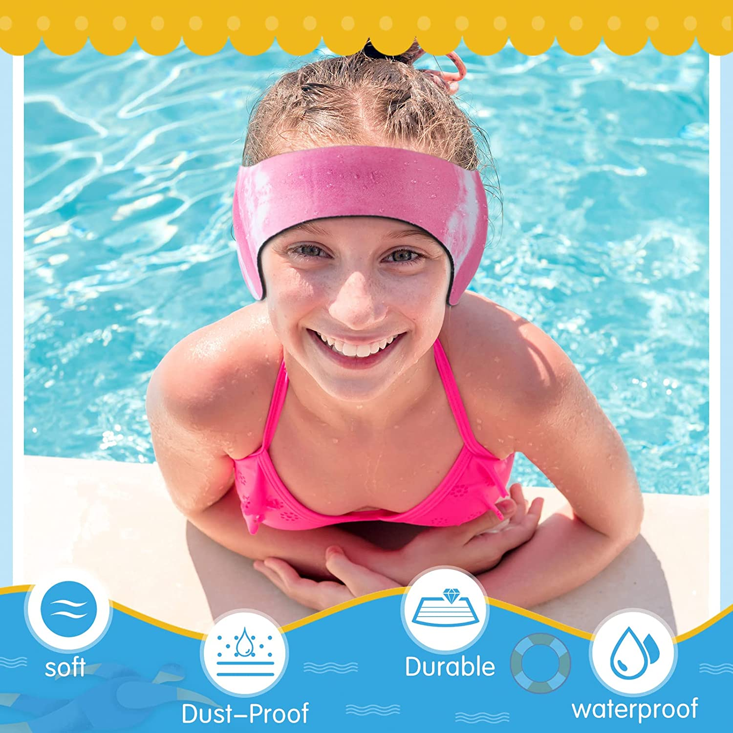 3 Pieces Swimming Headband Waterproof Swim Ear Band Elastic Ear Protection Band for Swimmers Adult Men Women Kids Block Water Secure Earplugs Water Protection Bath Shower Pool Beach (Tie Dye Style) image number 4