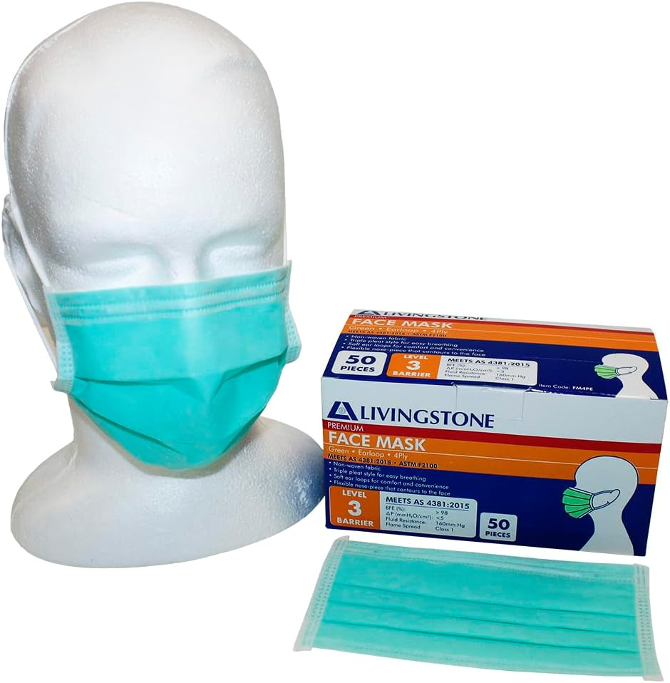 Livingstone Ear Loop Level 3 4-Ply Face Mask 50-Piece Set, Green image number 3