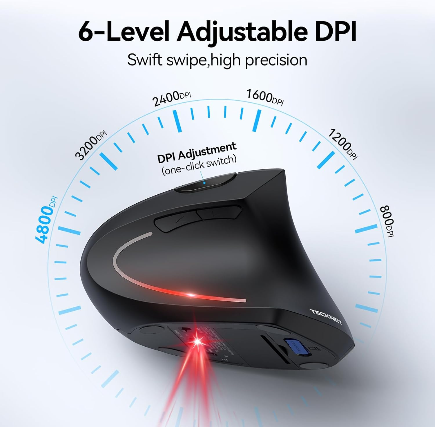 TECKNET Ergonomic Mouse, Wireless Bluetooth Vertical Mouse, 4800 DPI Optical Tracking, 6 Adjustable DPI, Quiet Clicks, 2.4Ghz with USB a Receiver, 6 Buttons, Wide Compatibility image number 1