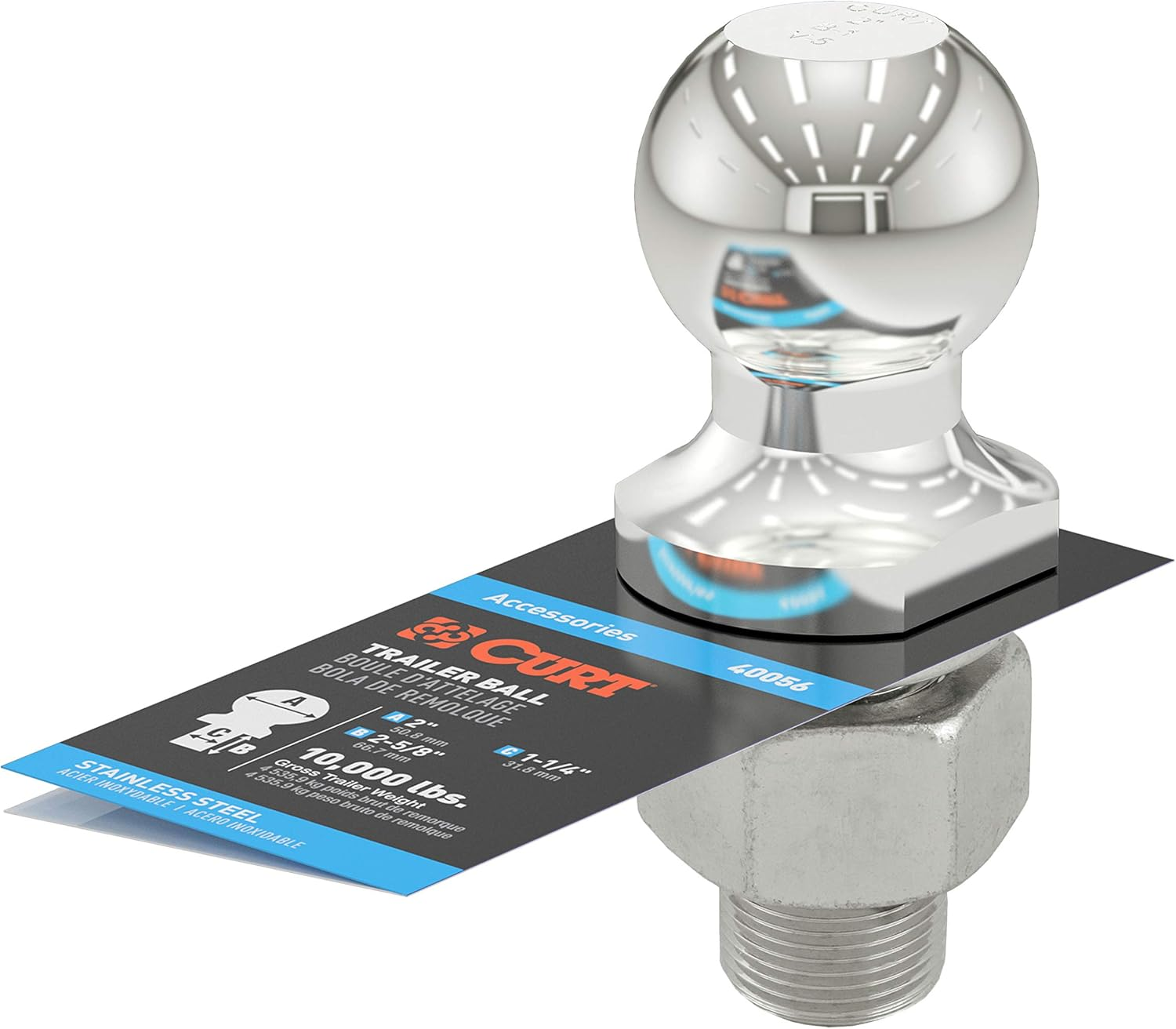 CURT 40056 Stainless Steel Trailer Hitch Ball, 10,000 Lbs, 2-Inch Diameter, 1-1/4 X 2-5/8-Inch Shank image number 2