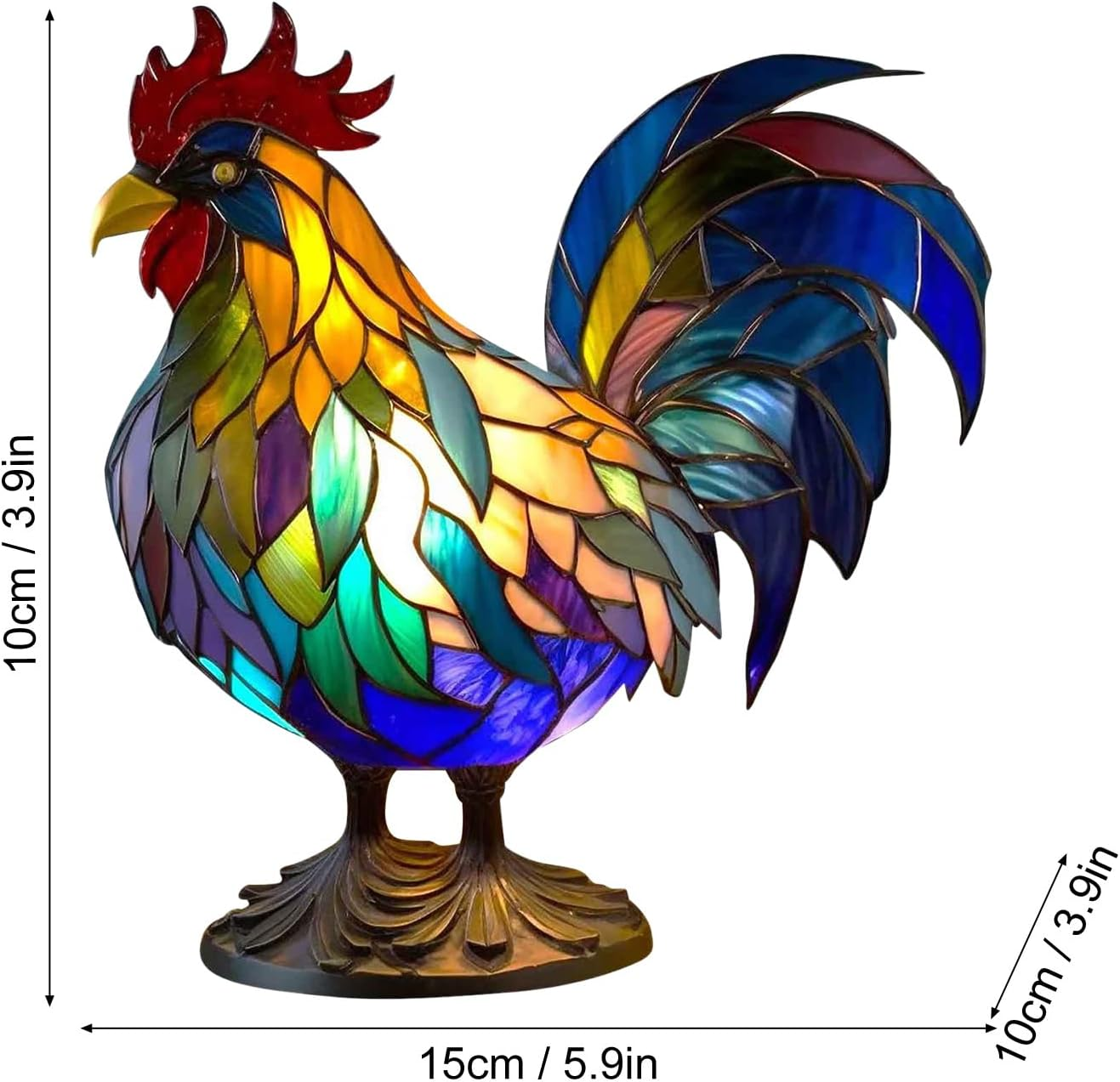Stained Glass Table Lamp - Rooster Stained Glass Resin Lamp | Retro, Home Decoration, Housewarming for Living Room Bedroom Home Puchen image number 3