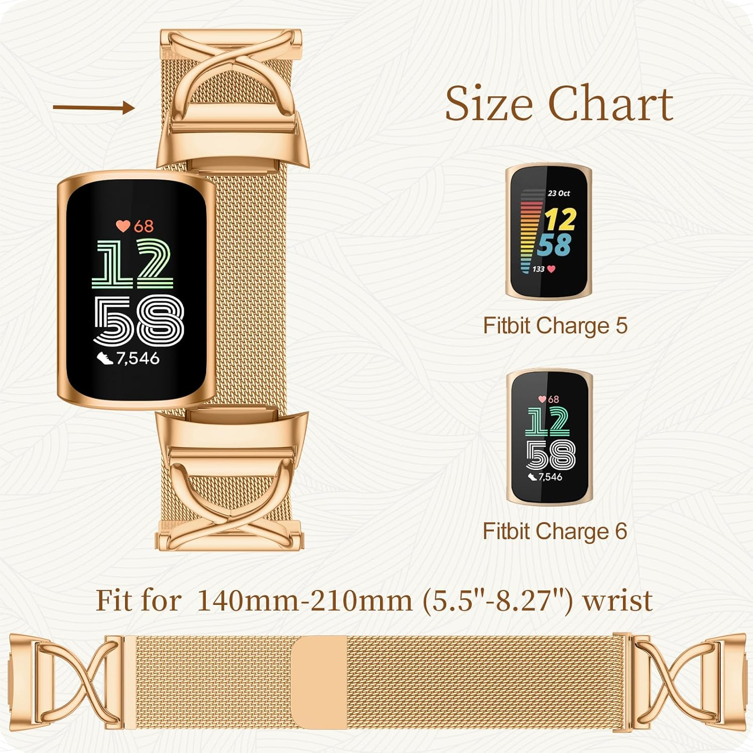 JKD X-Shape Metal Band Compatible with Fitbit Charge 6/ Charge 5 Bands for Women Men, Soft Stainless Steel Mesh Loop Strap Bracelet Wrist Band Replacement for Fitbit Charge 5/ Charge 6 Fitness Tracker image number 3