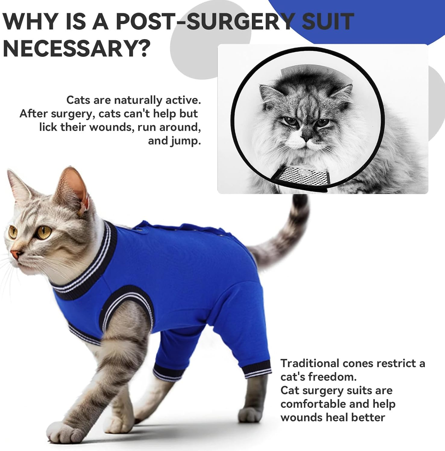 Lelepet Cat Recovery Suit for Hind Legs, Surgery Recovery Suit for Cats after Surgery, Anti-Licking E-Collar Alternative Post Surgery, Long Rear Sleeve Wound Cover Abdomen Kitten Onesie, Royalblue XL image number 4