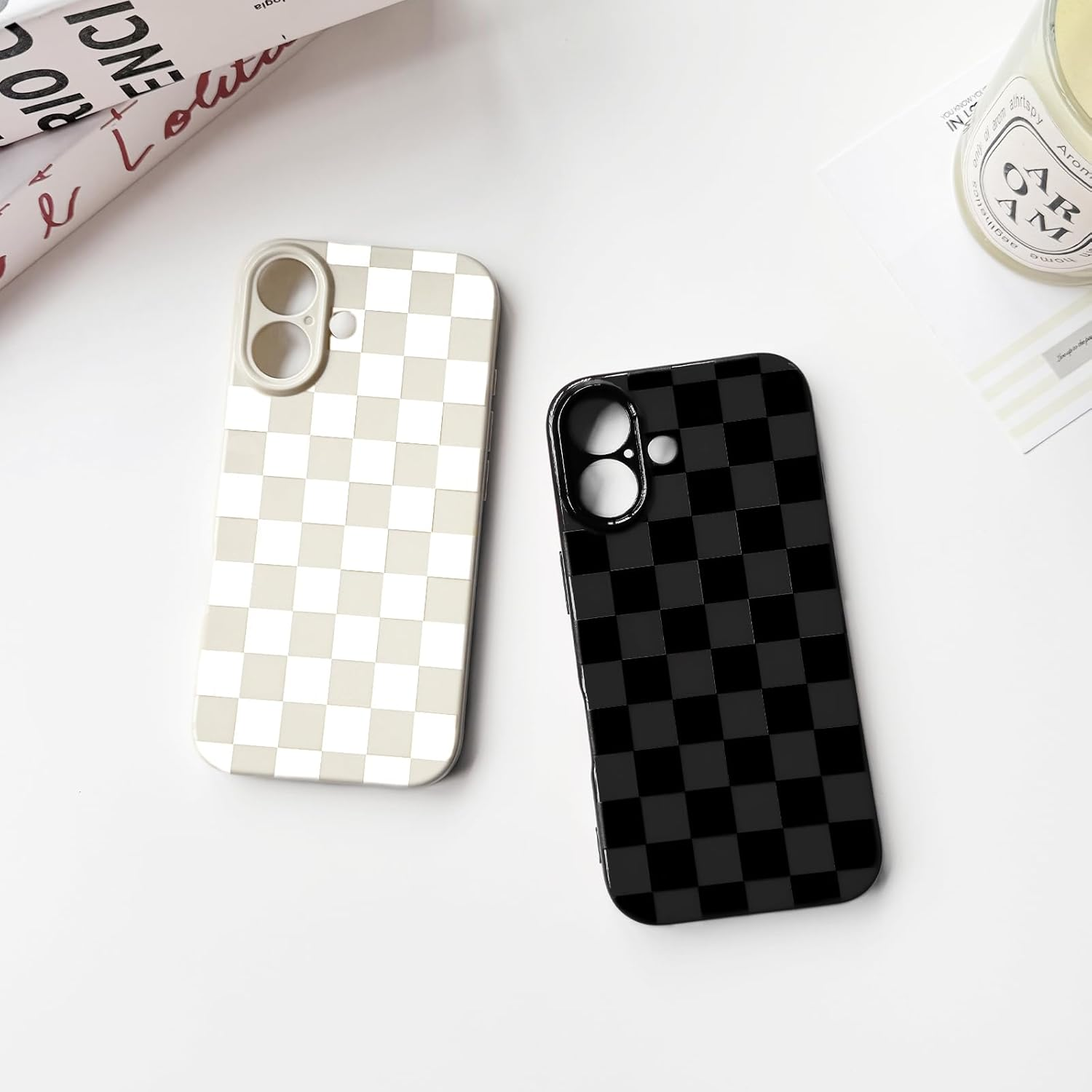 NITITOP Compatible with Iphone 17 Case Cute Aesthetic Checkerboard Checkered Pattern for Women Girl Trendy Slim Fit TPU Silicone Shockproof Full Camera Protection Cover - Black image number 2