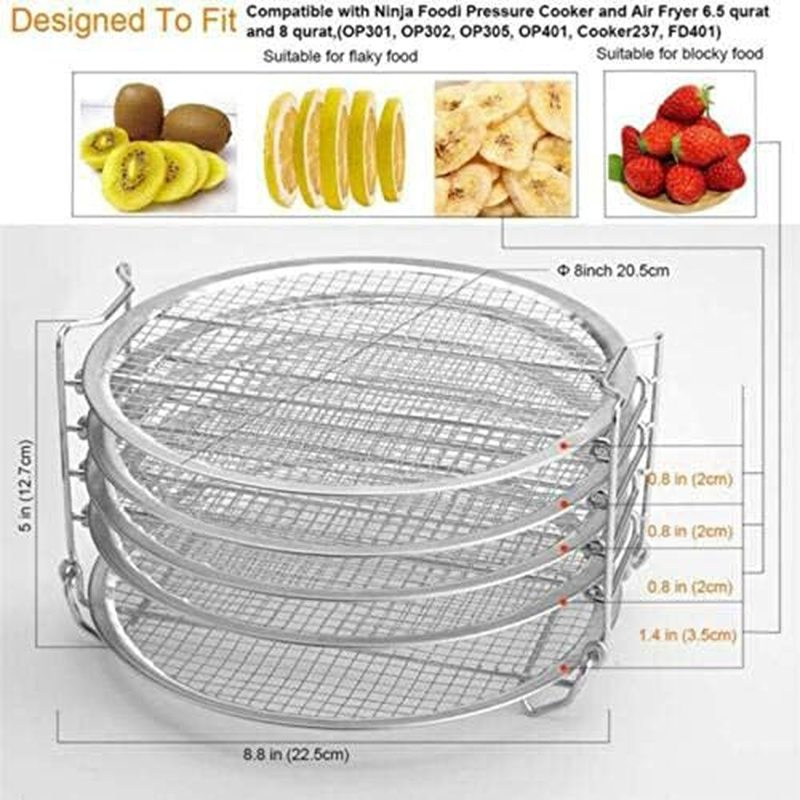Grill Stand for Air Fryer, Dehydrator Stand for Ninja Foodi Accesories, with Five Stackable Layers Food Grade Stainless Steel Dehydrator Rack/59 image number 5