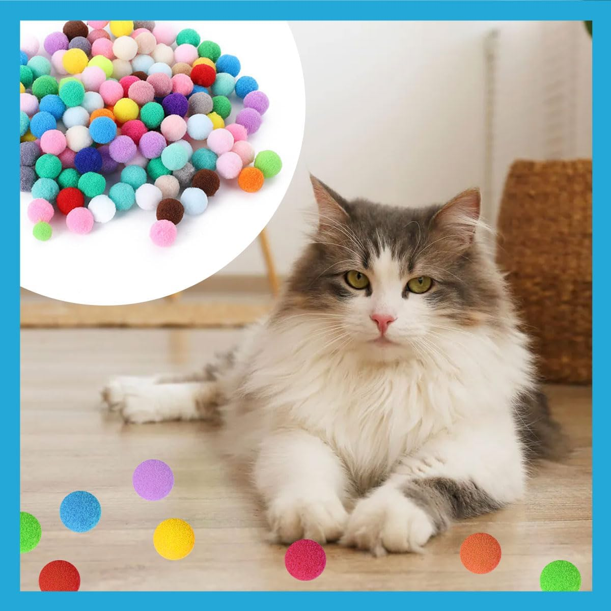 Cat Toy 50 Balls, Cat Ball Launcher, Cat Balls, Kitten Pompom Toy Balls, Plush Kitten Pet Toy Balls, Interactive Toy for Indoor Pet Cats Dogs