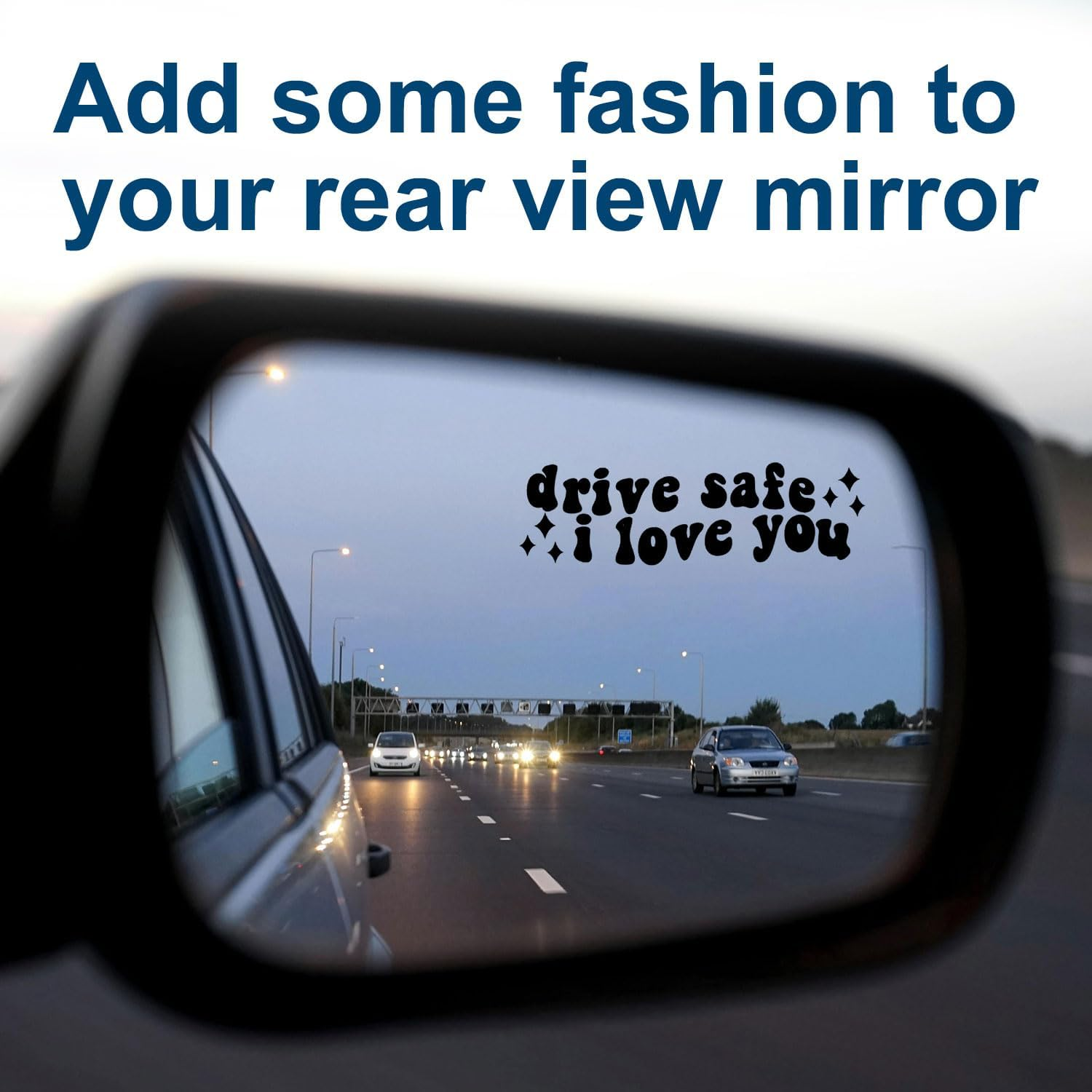 4Pcs Drive Safe I Love You Decal, Car Mirror Stickers Cute Rear View Mirror Sticker Affirmation Car Sticker for Windows Water Bottles Vanity Mirror Car Decoration Accessories (Black) image number 1