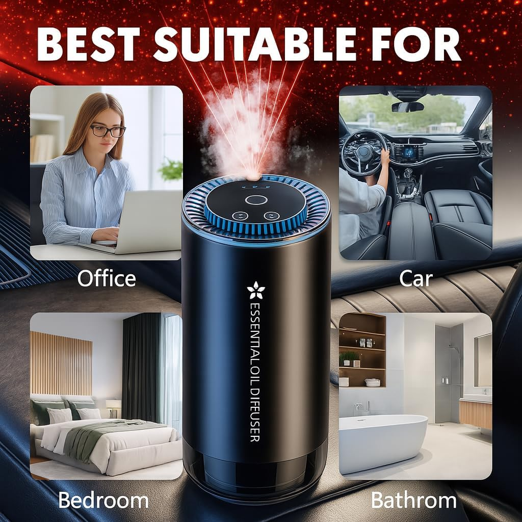 COZYVISTA - Portable Essential Car Oil Diffuser &ndash; USB Rechargeable Aromatherapy Device with 3 Mist Modes, Type-C Dual-Use Design &ndash; Aluminum Alloy & PC Body for Car, Home, Office, Travel Black image number 4