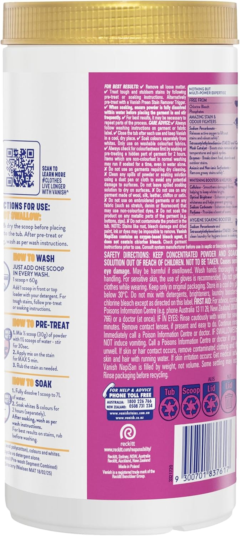 Vanish Napisan Gold Pro Turbo Oxi Action Stain Remover White Powder 2Kg image number 3