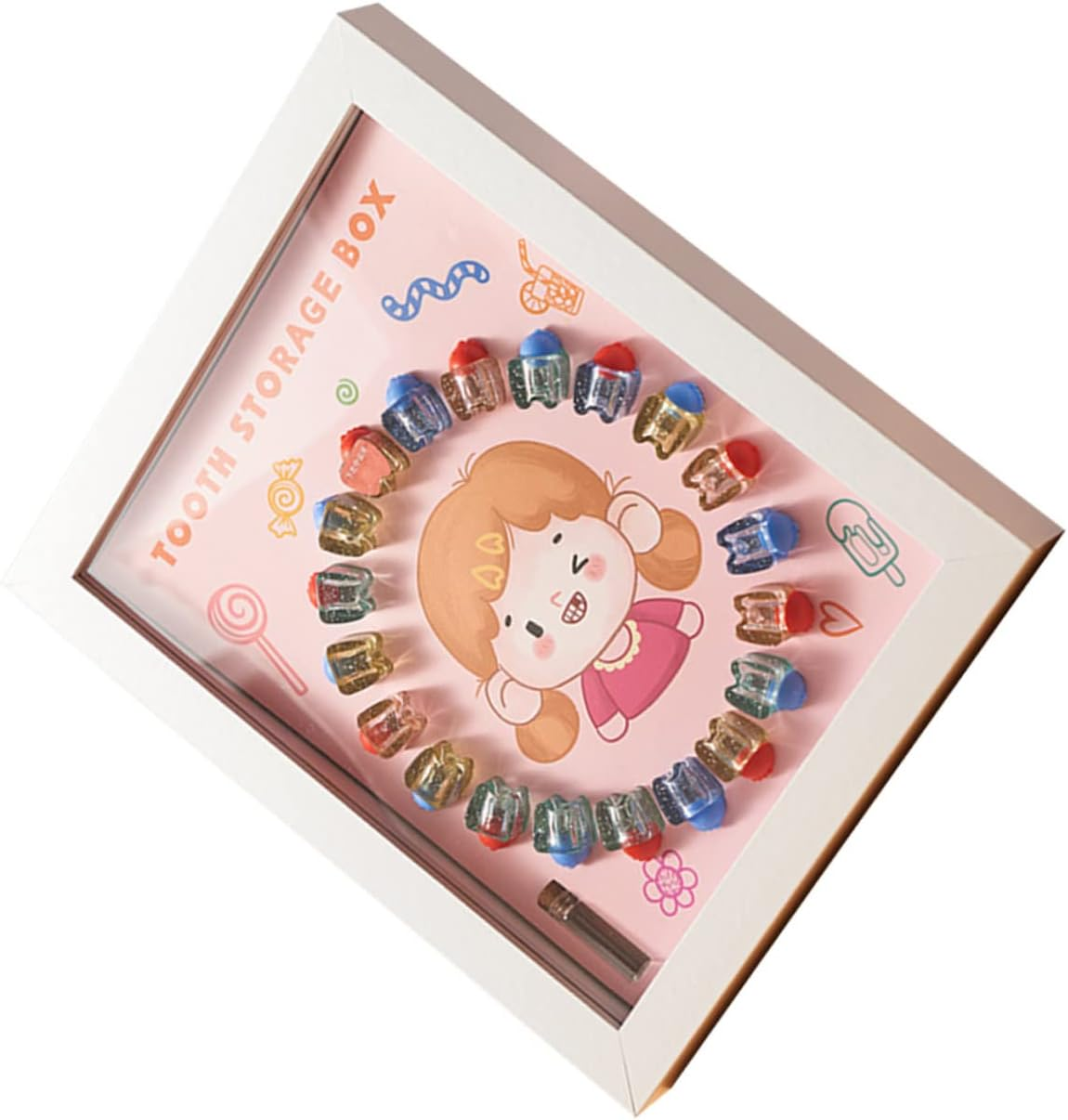 GALPADA Baby Tooth Box and Keepsake Case for Kids Crystal Design, White Frame Small Princess Style, Baby Teeth Holder and Memorial Storage for Boys and Girls image number 2