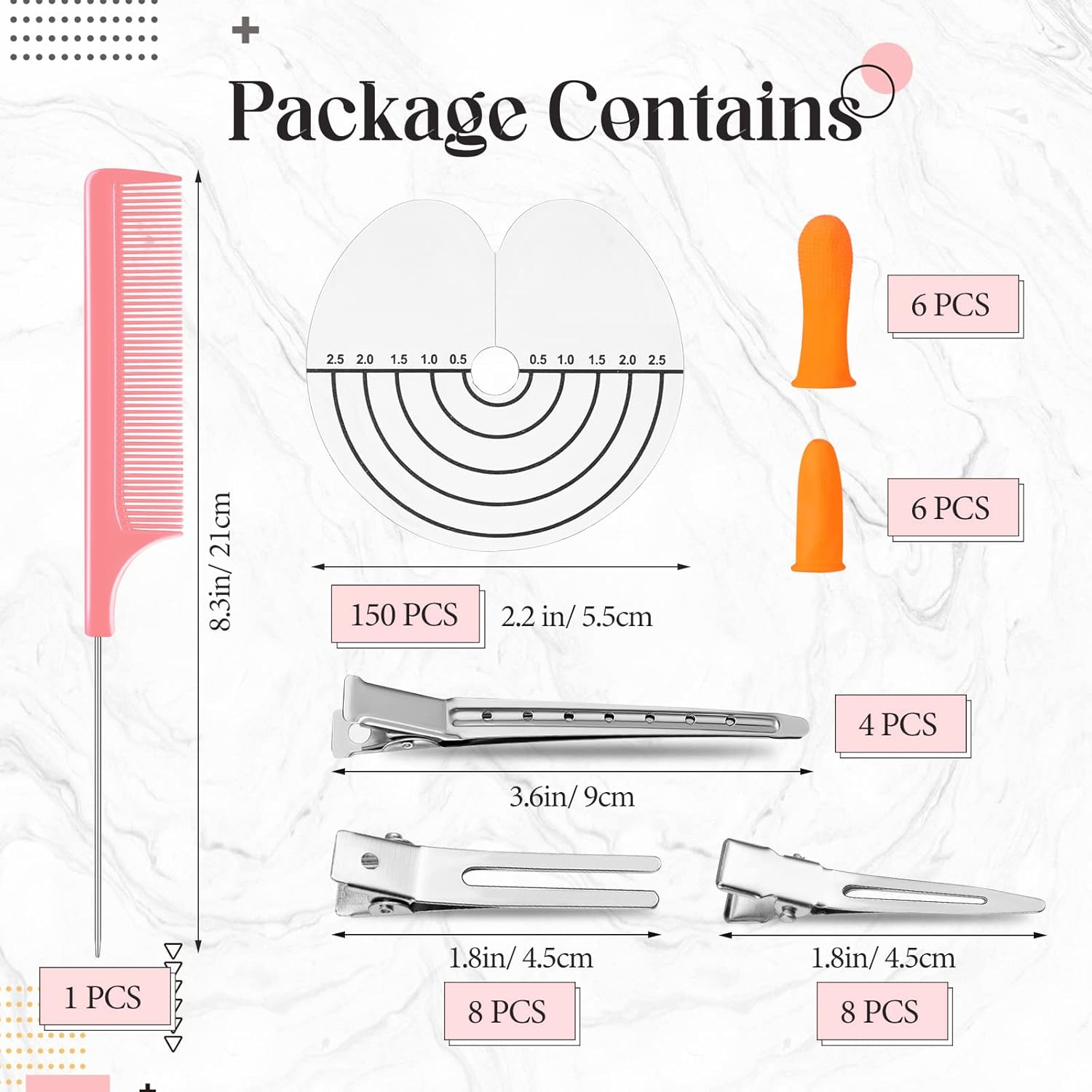 Romooa 150 Pcs Heat Shield Guards for Hair Extensions with 30 Pcs Hair Clips, round Circular and Single Hole Shield Spacers, and 12 Pcs PVC Fusion Glue Finger Protector,1 Piece Rat Tail Comb for Salon