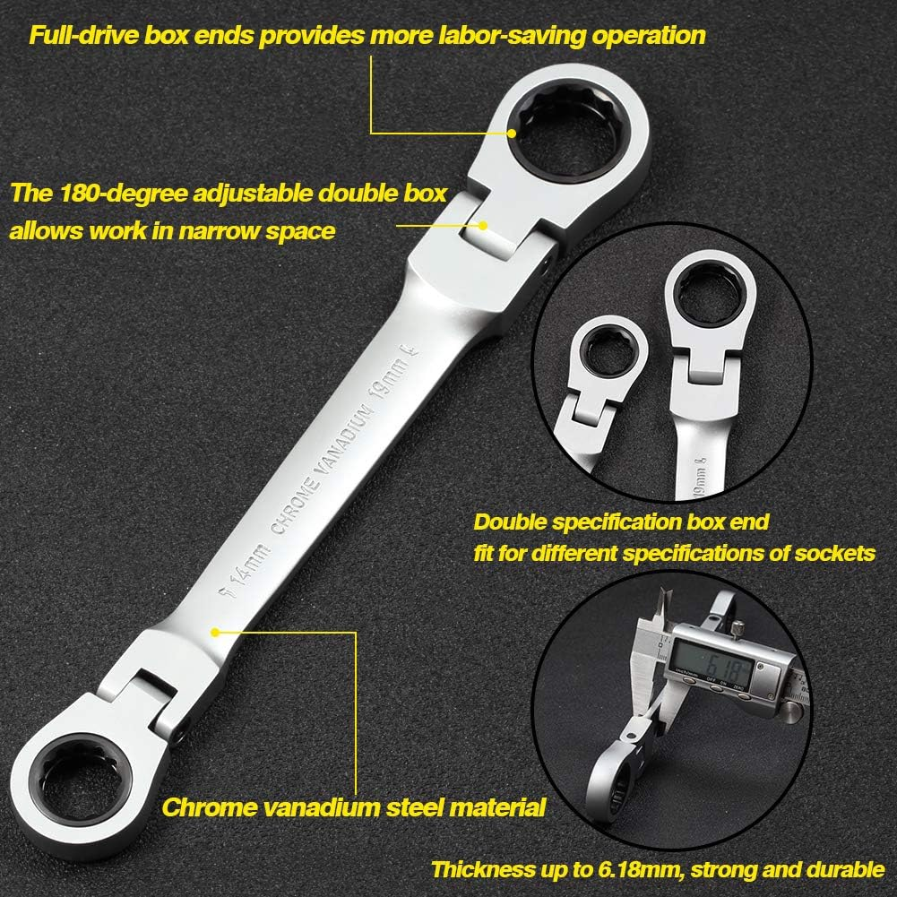 SPEEDWOX Ratchet Socket Wrench Set Metric 36 Pcs Heavy Duty 180 Degree Rotating Head Double Ring Spanners Flexible Multi Functional Ratcheting Combination Wrench Set image number 3