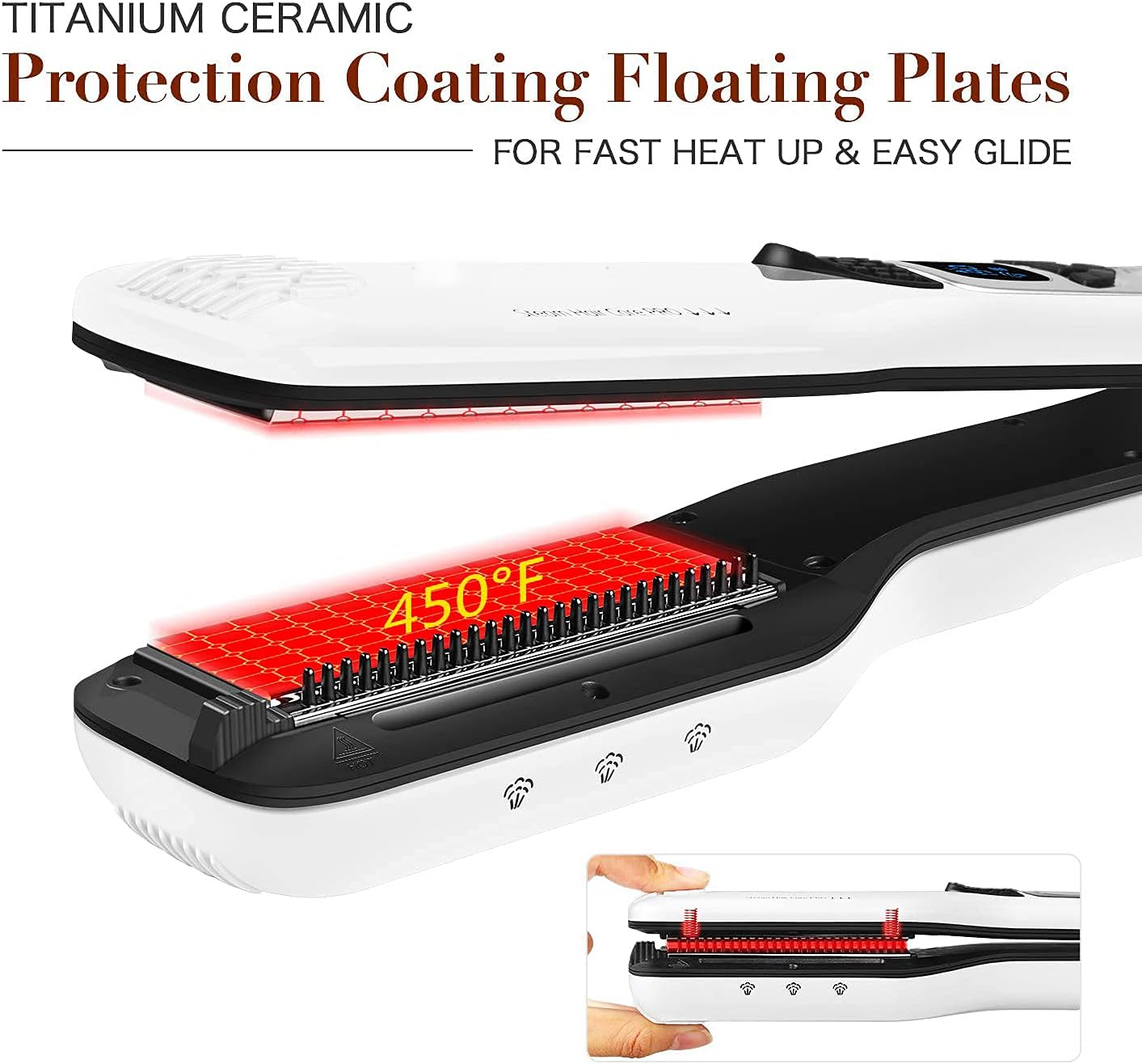 Hair Straightener with Steam,Salon Professional Nano Titanium Ceramic Steam Flat Iron with Removable Comb+Digital LCD+5 Level Adjustable Temperature+Auto Temperature Lock (White) image number 4