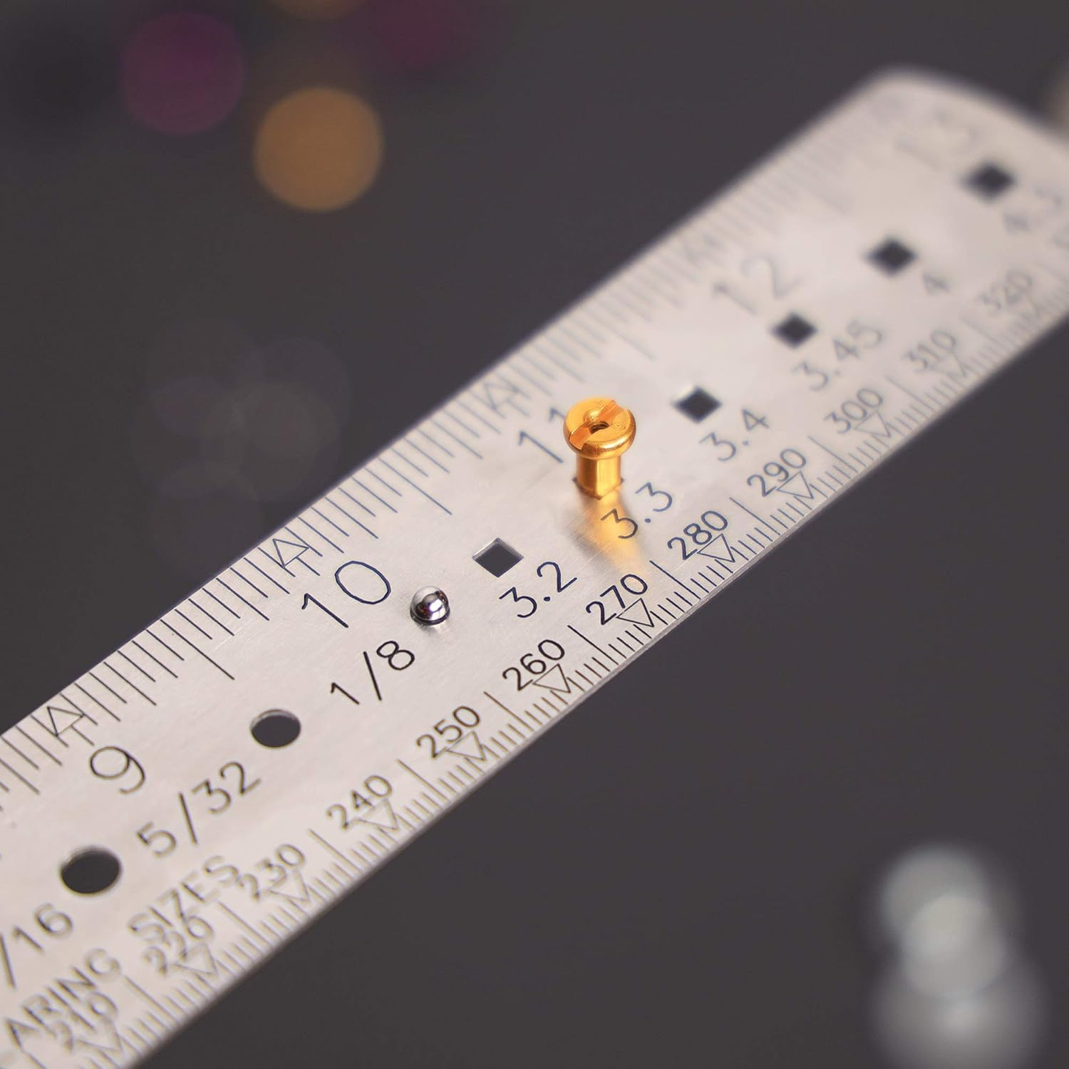 BIKEHAND Bike Bicycle Crank Cotter Pin/Ball Bearing/Spoke Length/Nipple Size Measuring Double Sided Metric Imperial Stainless Steel Ruler Gauge Tool 13Inch / 330Mm image number 2