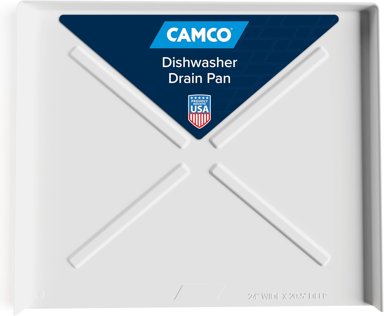Camco Camper/Rv Dishwasher Drain Pan | Features a Heavy-Duty Polymer Construction | Designed for Water to Flow toward the Front of the Dishwasher | Outer Measurements 24-Inches X 20.5-Inches (20600) image number 2