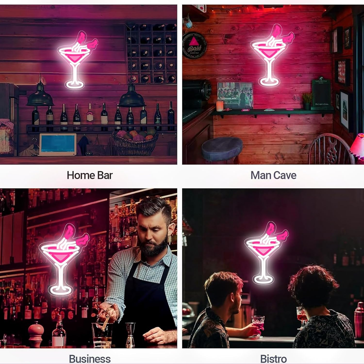 WIOSOUL Lady Cocktail Neon Sign Dimmable Bar Neon Light for Wall Decor 9.45X13.78 Inch LED Light Sign with USB Powered for Home Bar, Lounge, Party Pub (Cocktail) - Cocktail image number 4