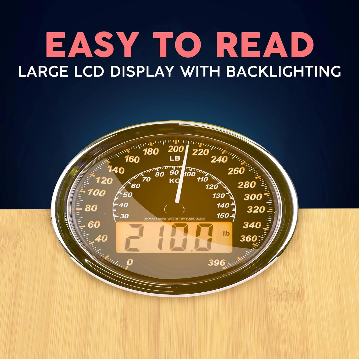 Adamson Hybrid 2-In-1 Analog & Digital Weighing Scale for Body Weight up to 400Lbs + Thick Tempered Glass + Extra Large Display + Easy to Read Digital Bathroom Scale + New Version - Wood image number 2