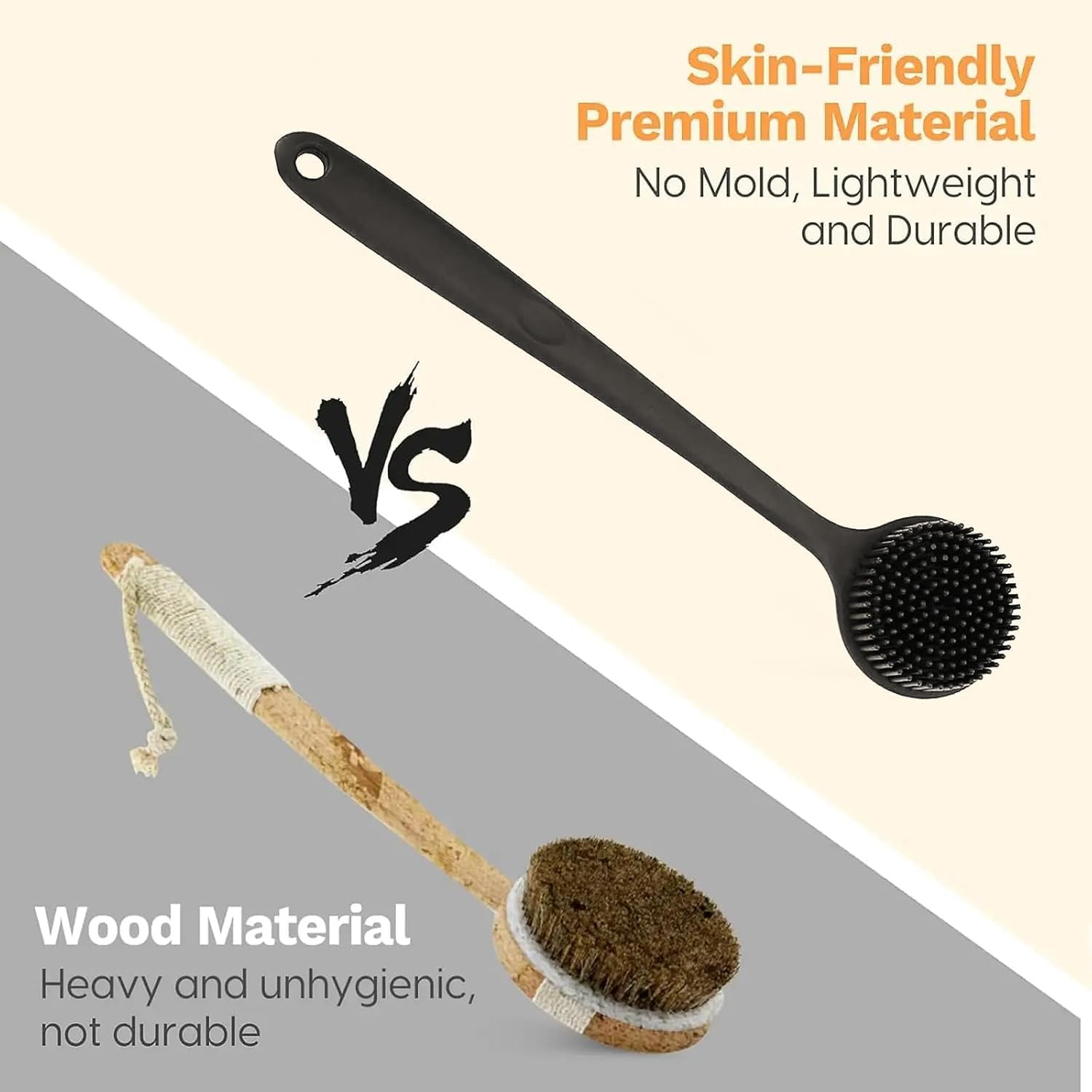 Silicone Back Scrubber for Shower 15In Long Handle Body Brush 2-Sided Exfoliating & Massage Brush Creates Rich Foam Long Handle Back Scrubber for Men and Women image number 5