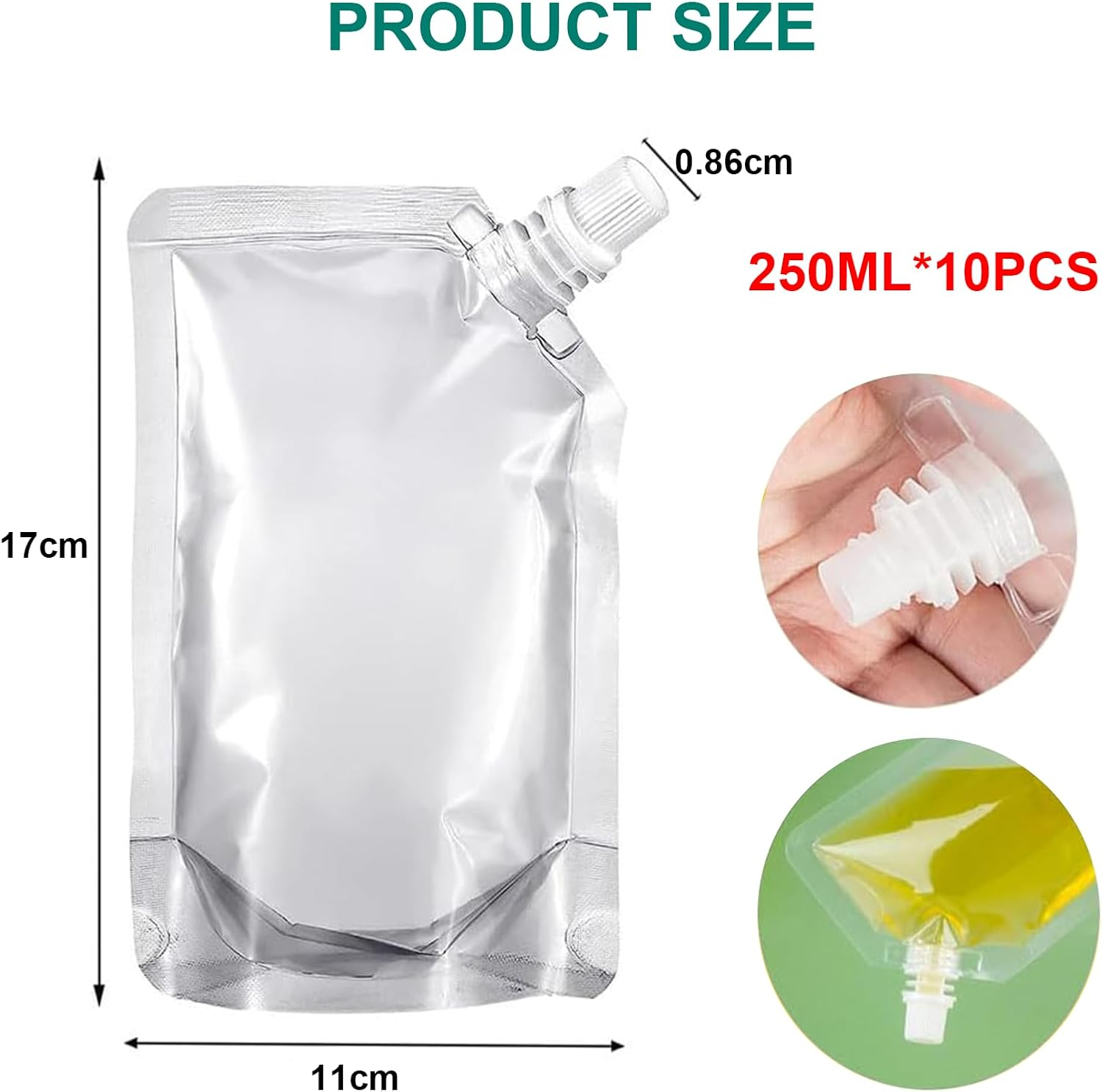 Rhoyee 10PCS 250Ml Reusable Drink Pouches with Screw Caps &ndash; Leakproof Plastic Hip Flasks for Alcohol, Juice & Water &ndash; Foldable Travel Pouch Bags for Festivals, Camping & Hiking image number 1