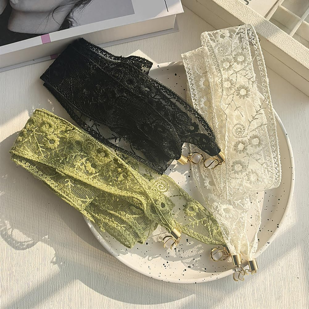 CABODYALS Black Lace Headbands French Floral Pattern Cute Soft Elegant Head Wrap Lace Hair Bands Thin Hair Band Made of Cotton and Polyester Headscarf for Women Evening Dresses Bridal Dress image number 2