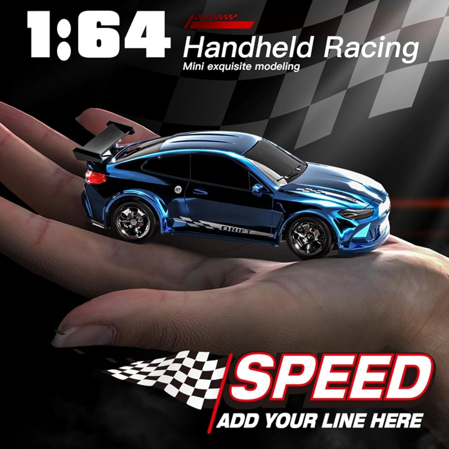 Mini 4WD Remote Control Drift Car,1:64 Hand Racing Car,2.4G Stepless Speed Remote Control Car,Simulation Front and Rear Lights,Suitable for Kids Adults Gift Toys (Black) image number 5