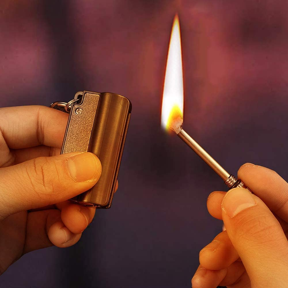 Permanent Match Lighter, Outdoor Portable Lighter Bottle Metal Keychain with Containing Cotton Core, Waterproof Match Bottle Opener Utility Knife EDC Emergency Matchstick Survival Flint Fire Starter image number 5