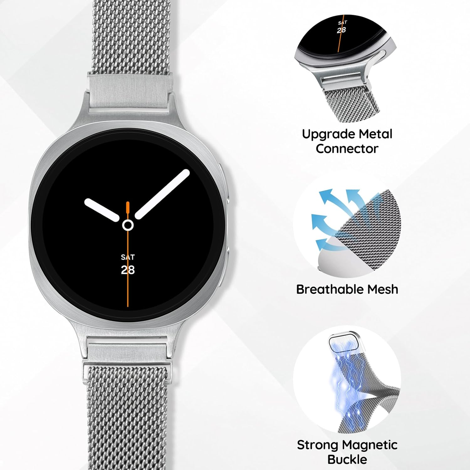 HAYONLIY Slim Metal Band Compatible with Samsung Galaxy Watch 8 40Mm 44Mm/Galaxy Watch 8 Classic 46Mm,Mesh Magnetic Stainless Steel Strap Milanese Loop Wristband Women Men image number 3