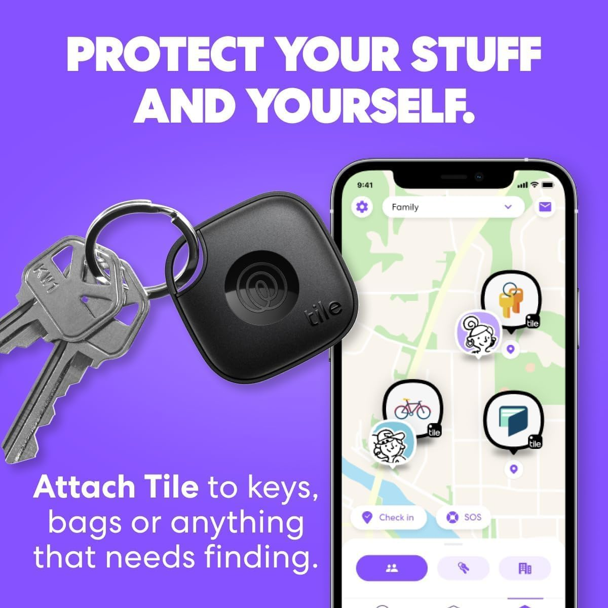Tile by Life360 Essentials (2024) - Bluetooth Trackers & Item Locators for Keys, Wallets, Remotes & More; Easily Find All Your Things. Both Ios and Android Compatible. 4-Pack (Mates/Slim/Sticker) image number 5