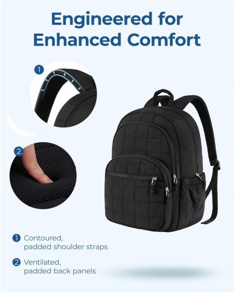 Travel Backpack for Women Work Backpack Quilted Laptop Backpacks Cute Casual Daypack for 15.6 Inch Laptop, Puffer Laptop Bag image number 5