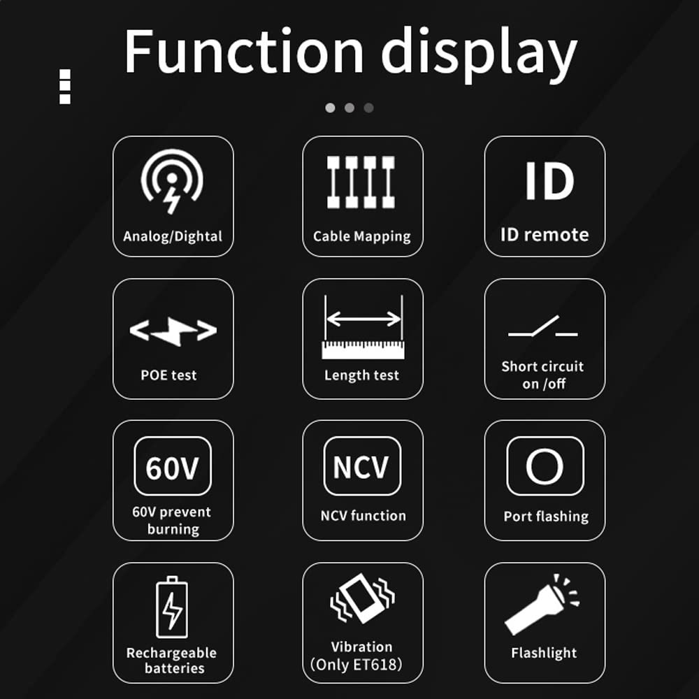 ET618 Handheld Portable Cable Tester with LCD Display Analogs Digital Search POE Test Cable Pairing Sensitivity Adjustable Network Cable Length Short Open Circuit Measure Trackers image number 4
