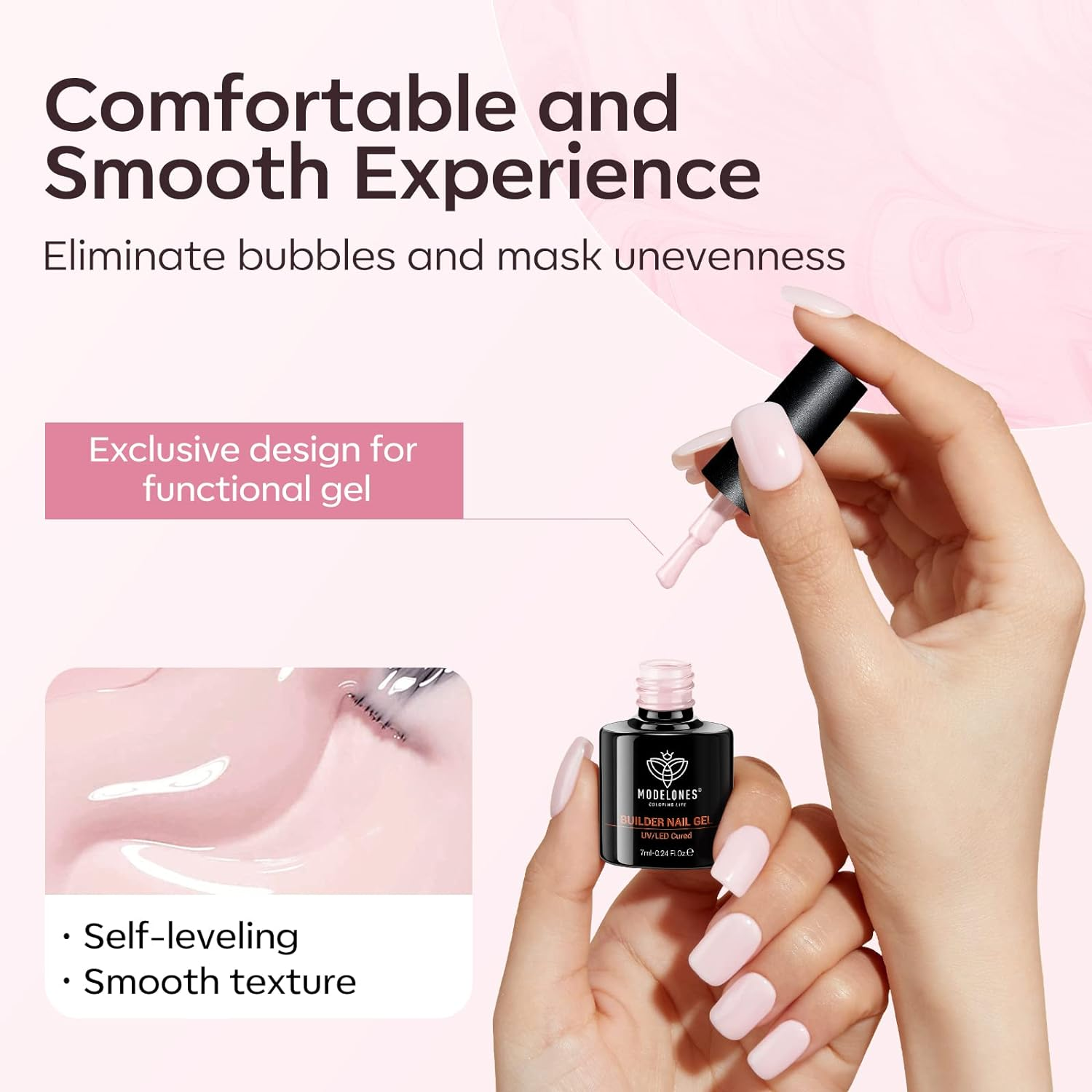 Modelones Builder Nail Gel Set, 6 Colors Gel Builder 8-In-1, Jelly Nude Pink Hard Gel Builder Nail Strengthener Extension Gel Color Base Gel Rhinestone Nail Tips Glue Gel in a Bottle, Gifts for Women image number 2