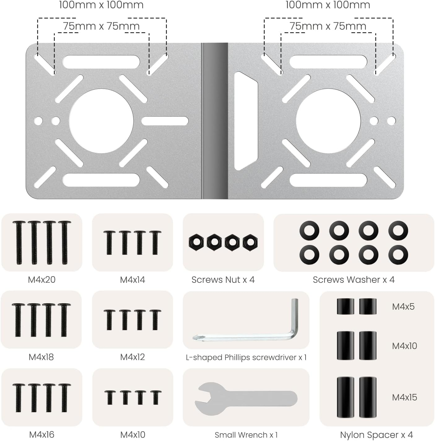 Fasgear VESA Mounting Bracket for Intel NUC Extension Plate Adapter with 100X100Mm and 75X75Mm Holes | Monitor Arm Conversion Kit Holder Compatible with VESA Pattern for Mini PC Mount(Silver) - Black image number 2