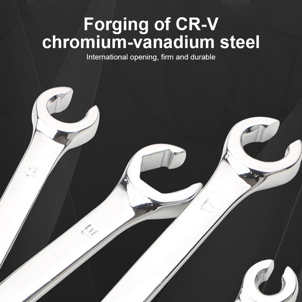 Flare Nut Spanner Set, 8 Piece Metric Line Wrench Set (6Mm&ndash;22Mm), Double Opening Oil Pipe Wrench Set with Organizer Box for Brake, Fuel and Hydraulic Lines Mechanics and Automotive Repair image number 5