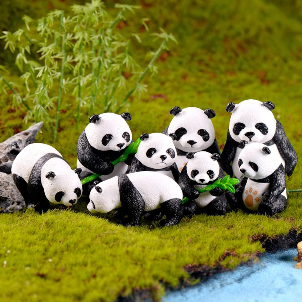 8 PCS Solid Panda Figurines Set with 10 Bamboo Trees Cake Topper DIY Kits Realistic Cute Panda Ornament Birthday Party Decorations Supplies image number 5
